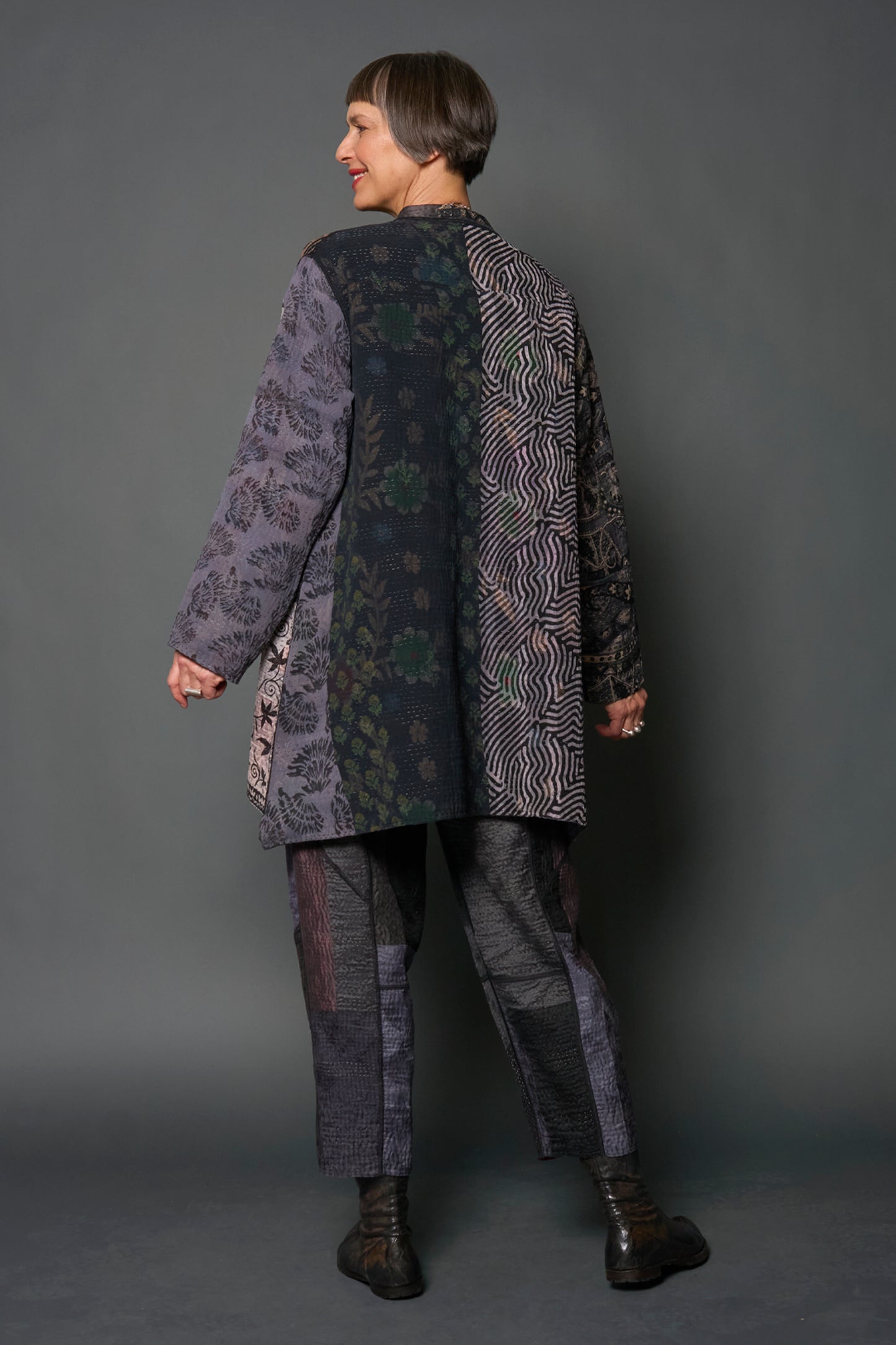 JACQUARD SILK KANTHA KAFTAN JACKET MEDIUM - js4089-blk -