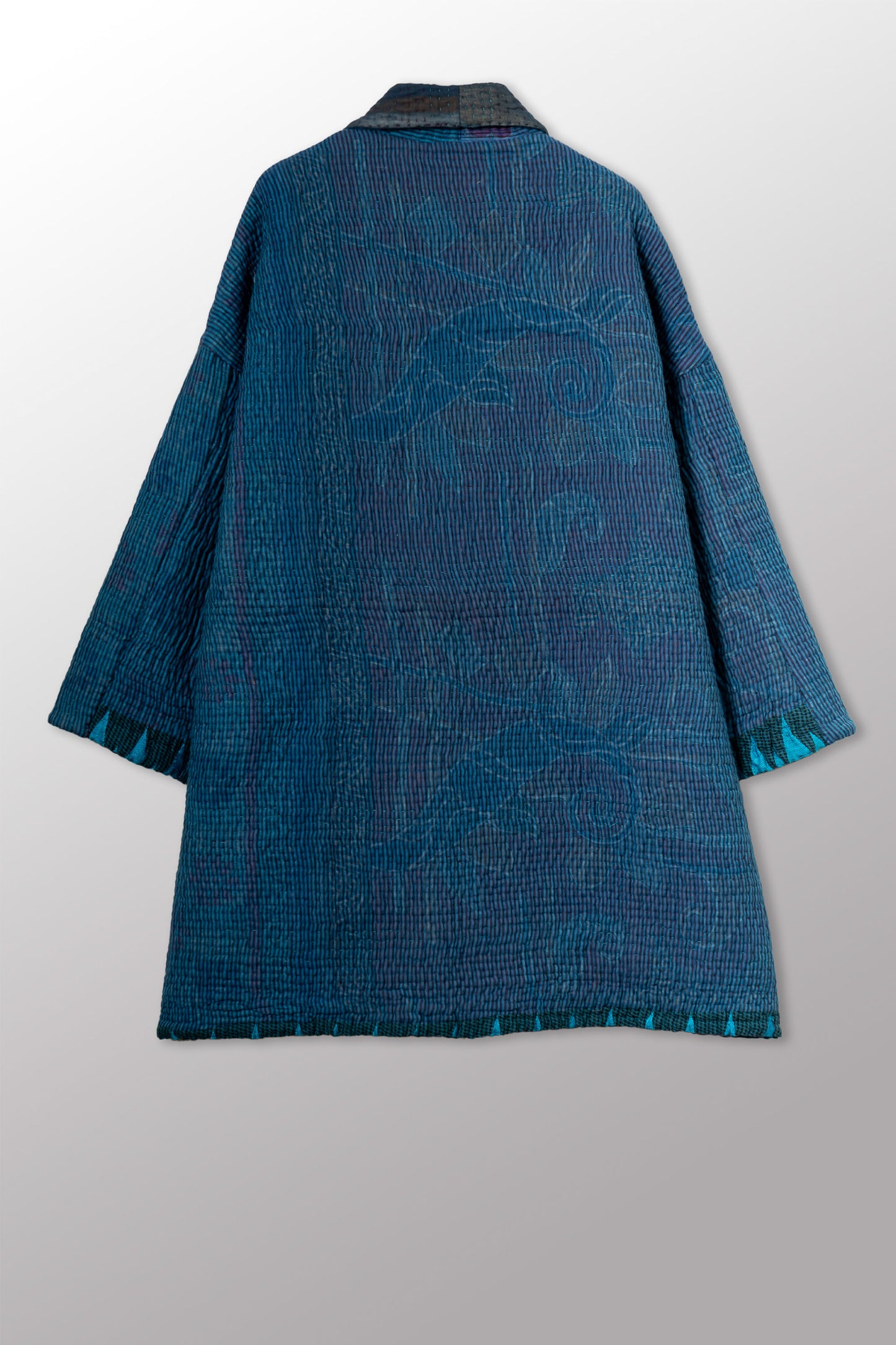 QUILTED OVERDYE COTTON KANTHA HAORI JACKET - oq5068-cblu001a -