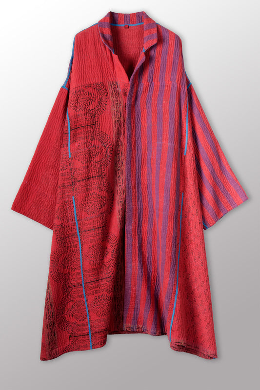 COTTON OVERDYE KANTHA NEW OVERSIZED COAT - ov4342-cblu001a -