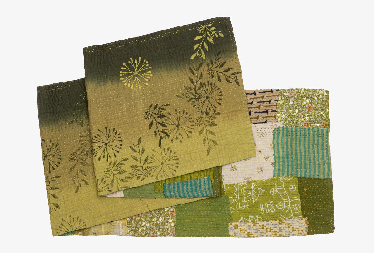 Ombre Patch Kantha Table Runner -Green
