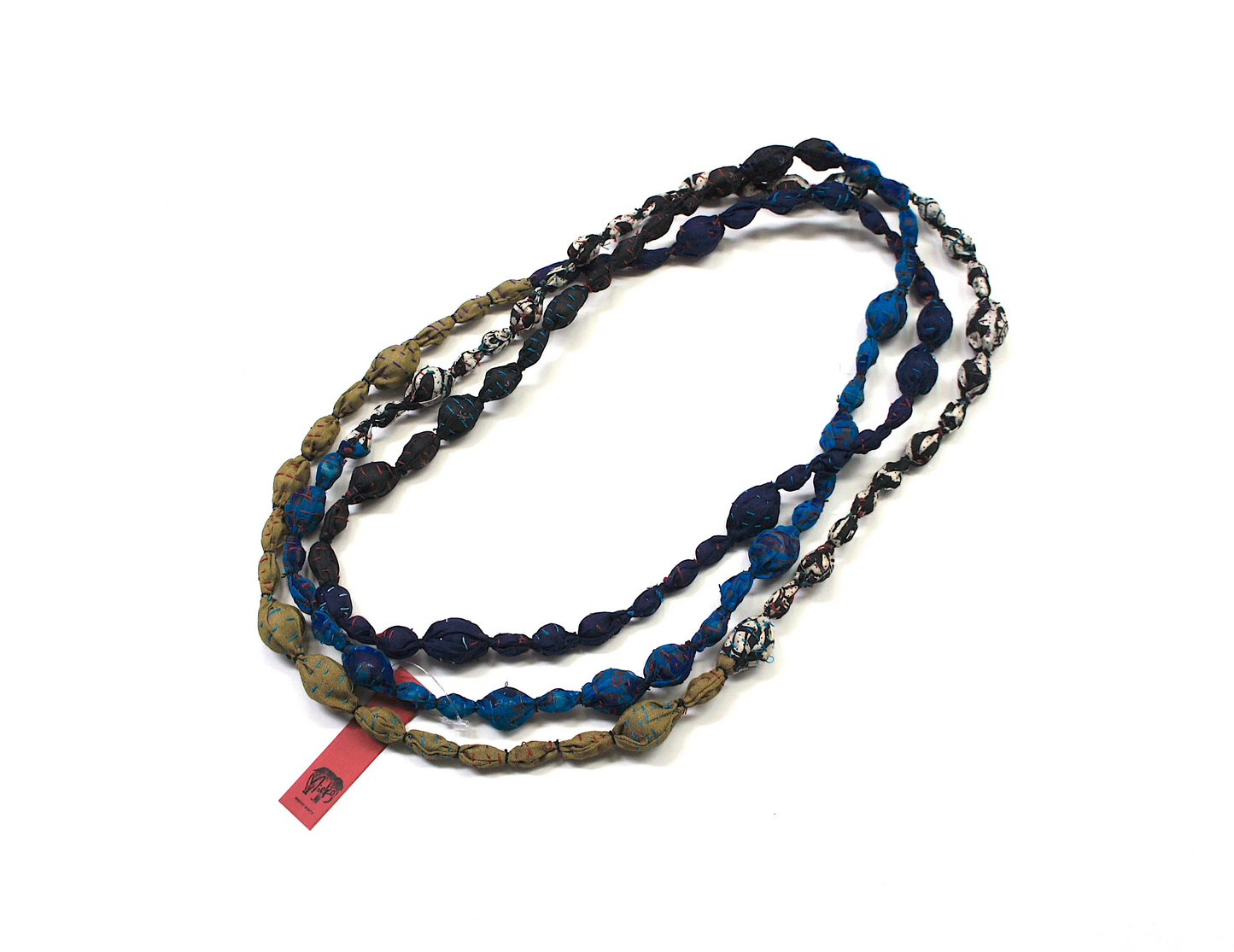 VINTAGE SILK KANTHA TIE-BEADS LONG NECKLACE - sv2707-top -