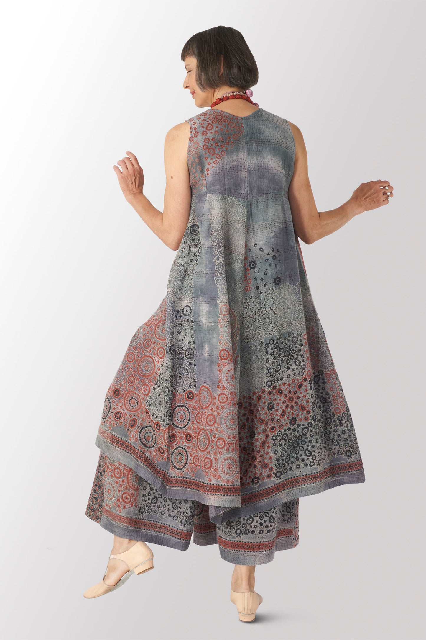 MANHATTAN AJRAKH KANTHA HIGH-WAIST DRESS - mh2447-gry -