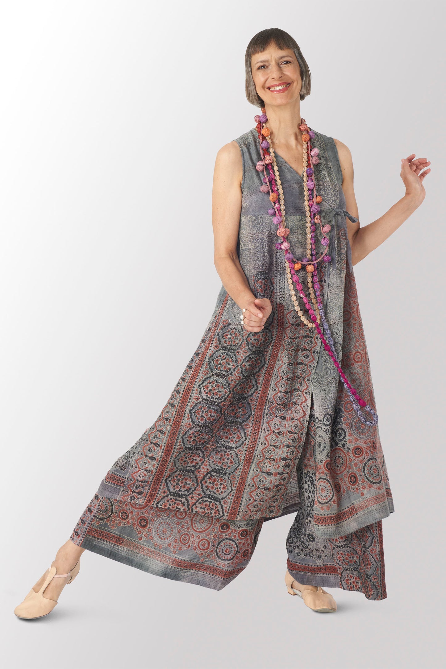 MANHATTAN AJRAKH KANTHA HIGH-WAIST DRESS - mh2447-gry -