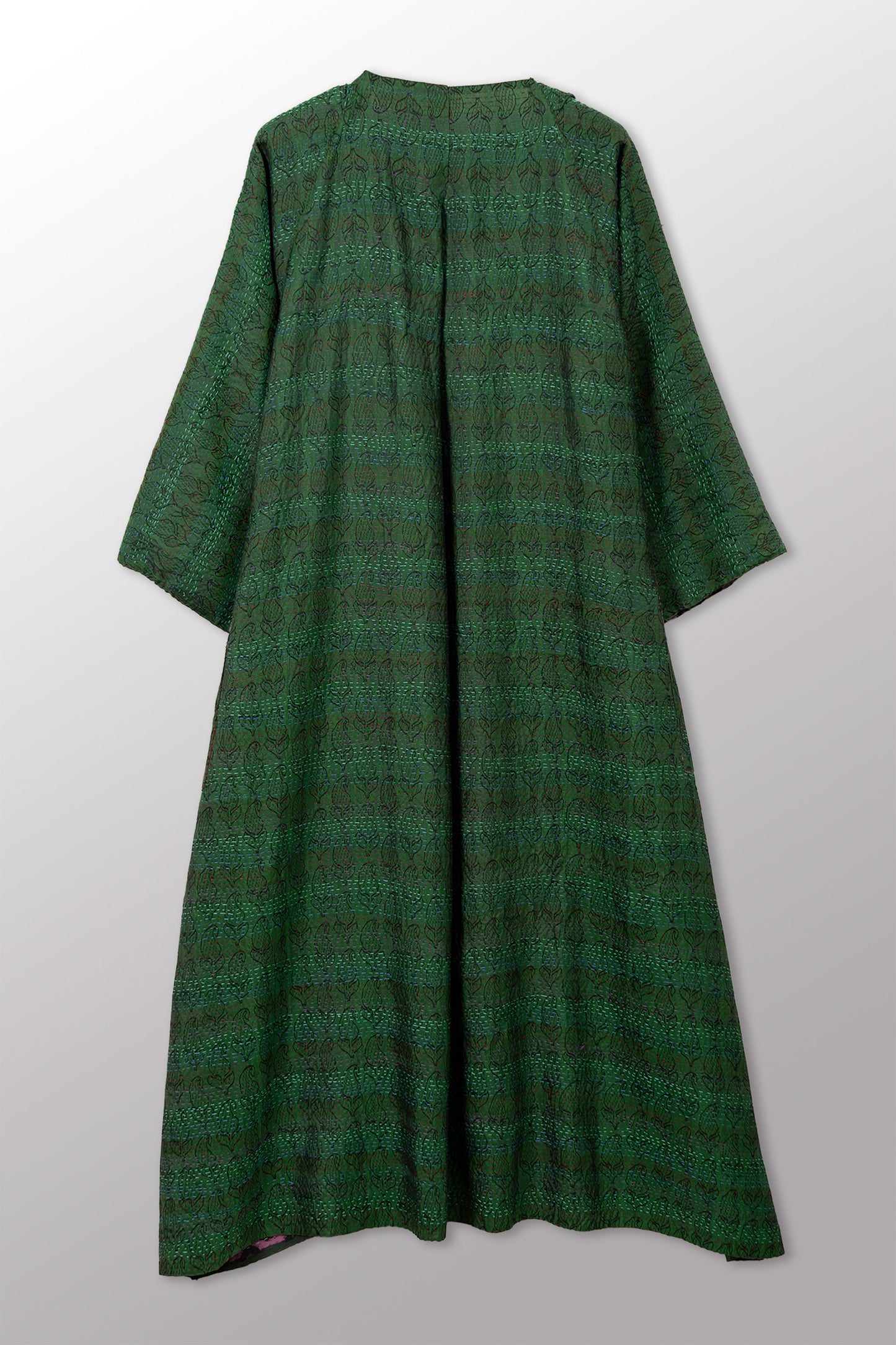 GEORGETTE JACQUARD VINTAGE SILK PATCH KANTHA KIMONO MAXI - gj2318-0001a -