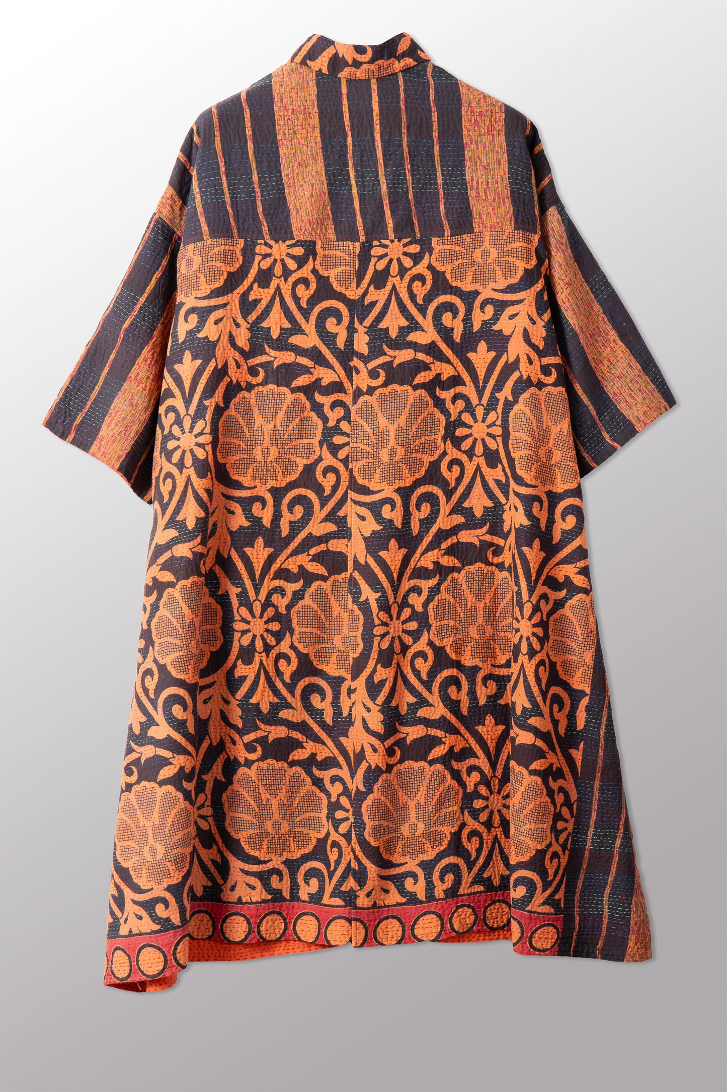 VINTAGE COTTON & NEW VOILE KANTHA 3/4 SLV. SHIRT DRESS - cn2459-0001s -