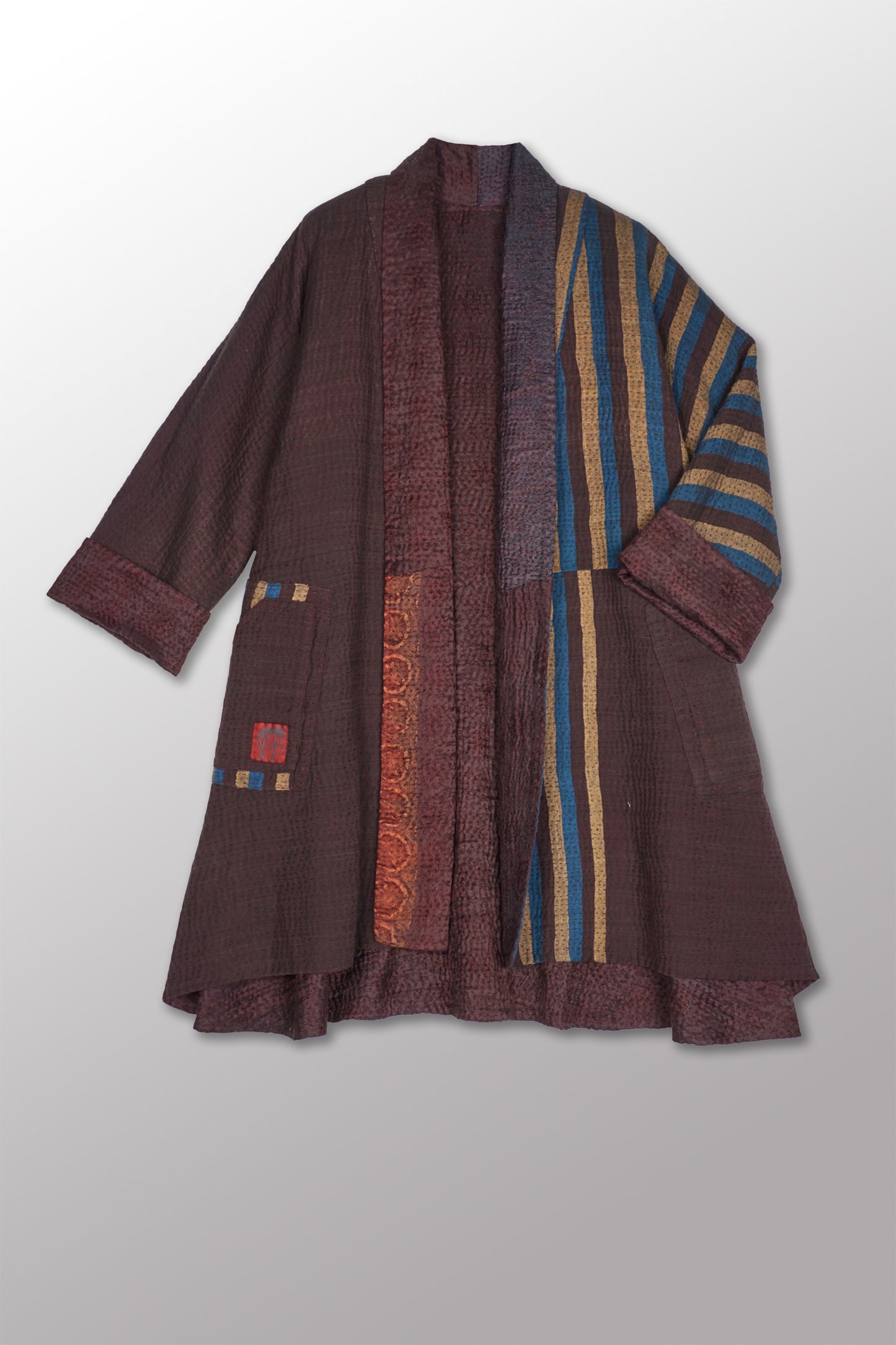 JACQUARD WITH WOVEN KANTHA KIMONO LONG JACKET - jq5005-0001a -