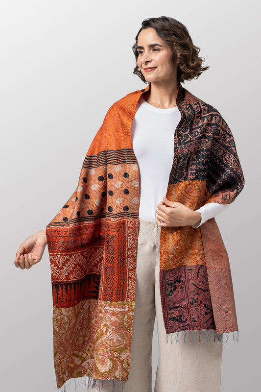 VINTAGE SILK PATCH KANTHA SCARF STANDARD - vp2801-cor -