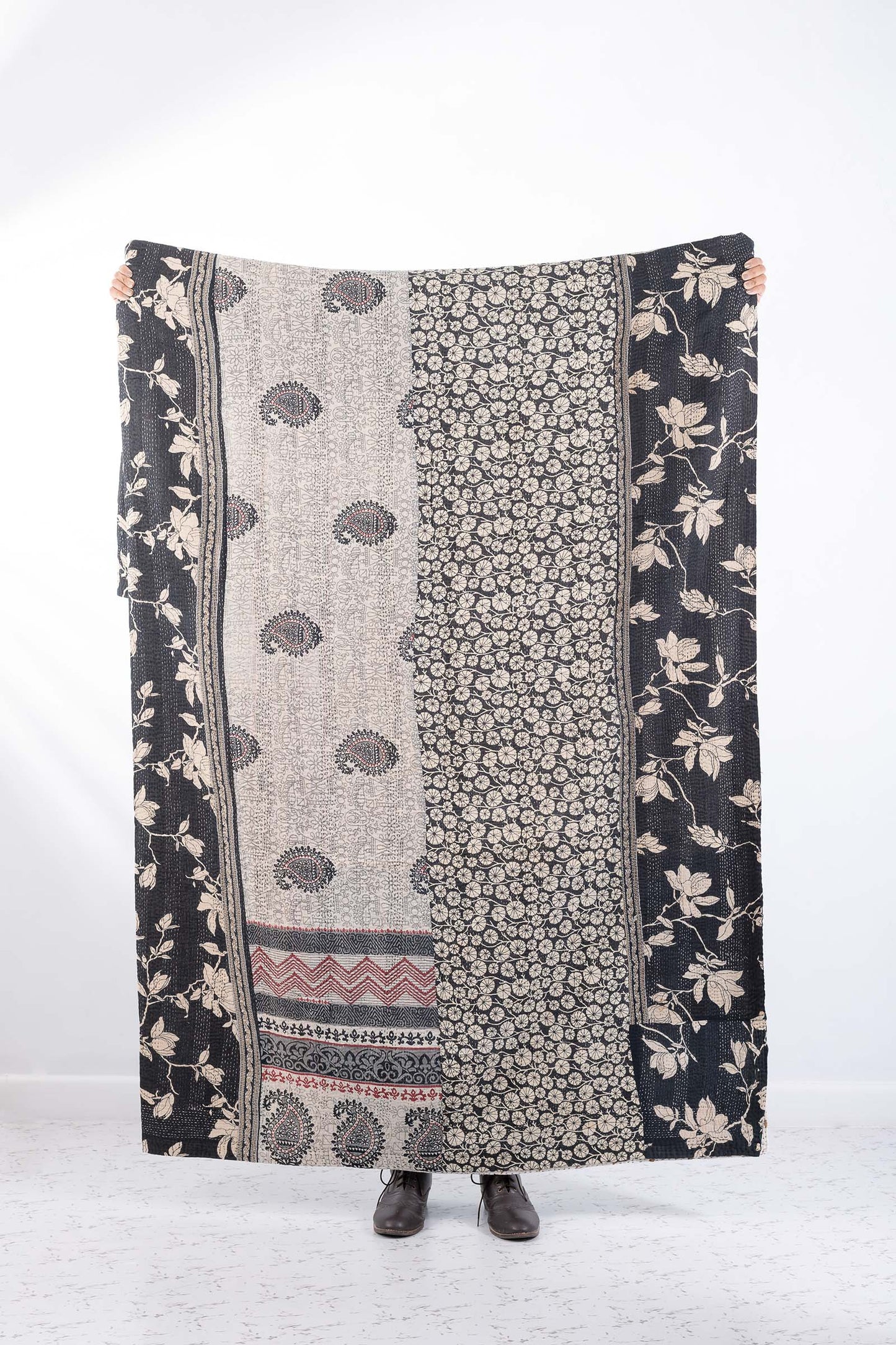 Vintage Cotton Kantha Bedcover -Multi -