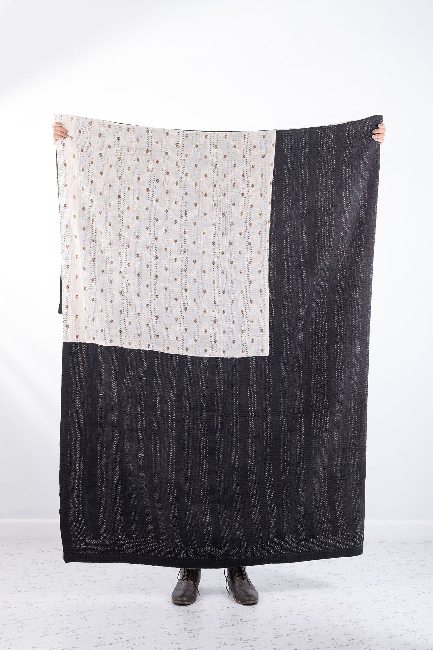 Vintage Cotton Kantha Bedcover -Multi -