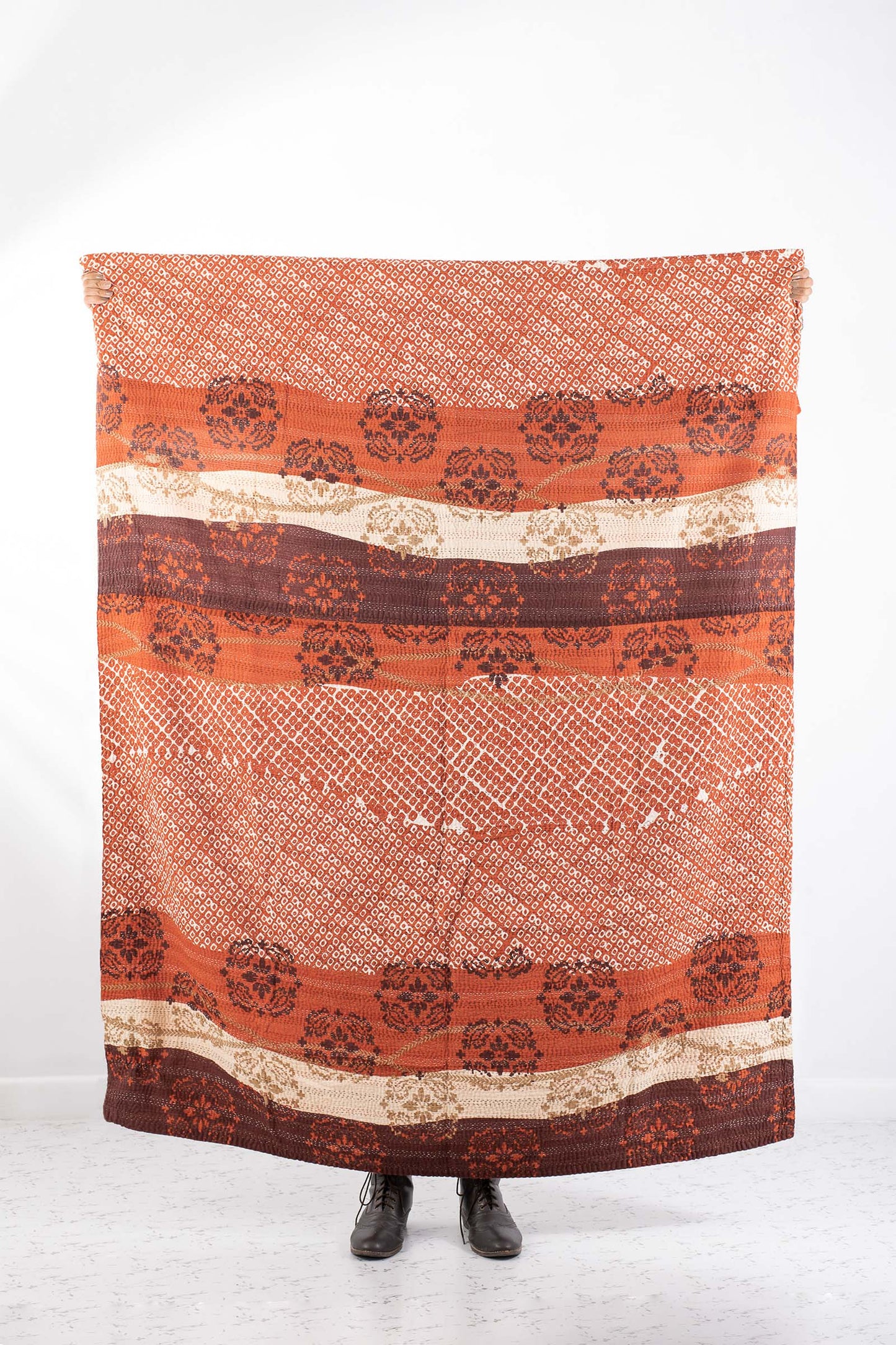 Kimono Cotton Kantha Throw -Orange -