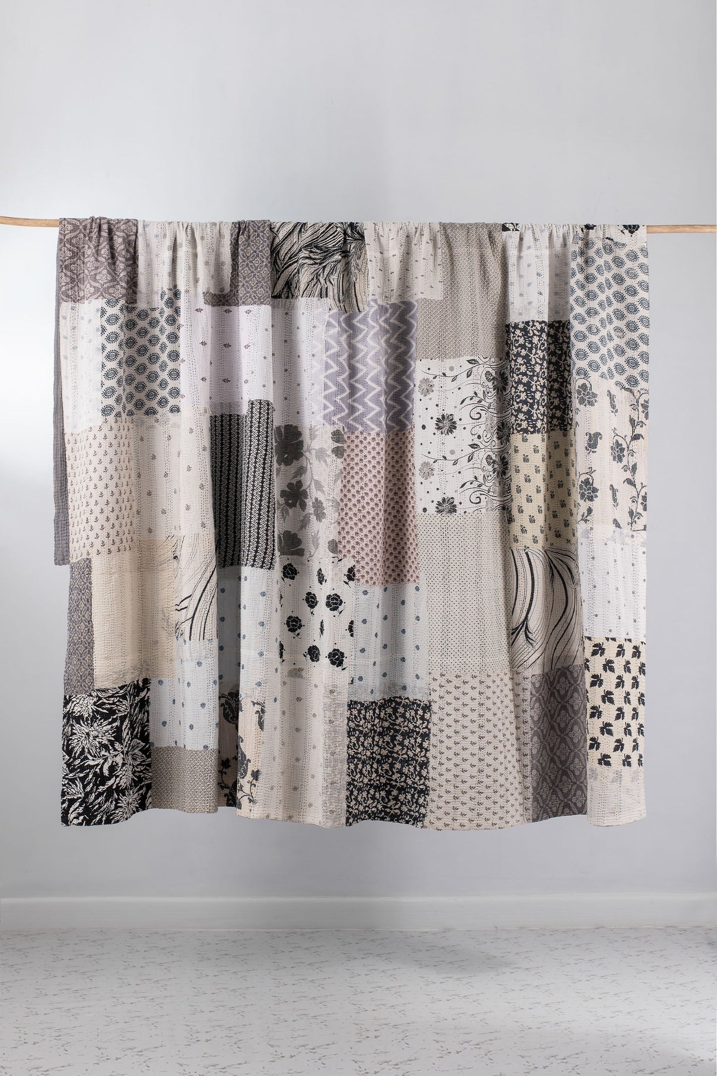 Powder Patch Kantha Bedcover -Black & White-