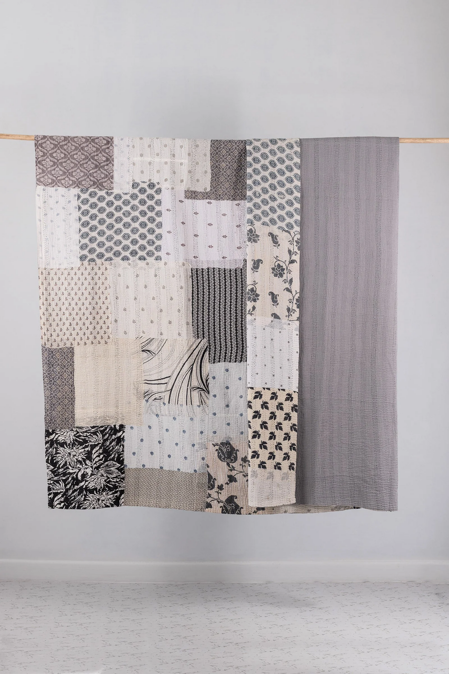 Powder Patch Kantha Bedcover -Black & White-