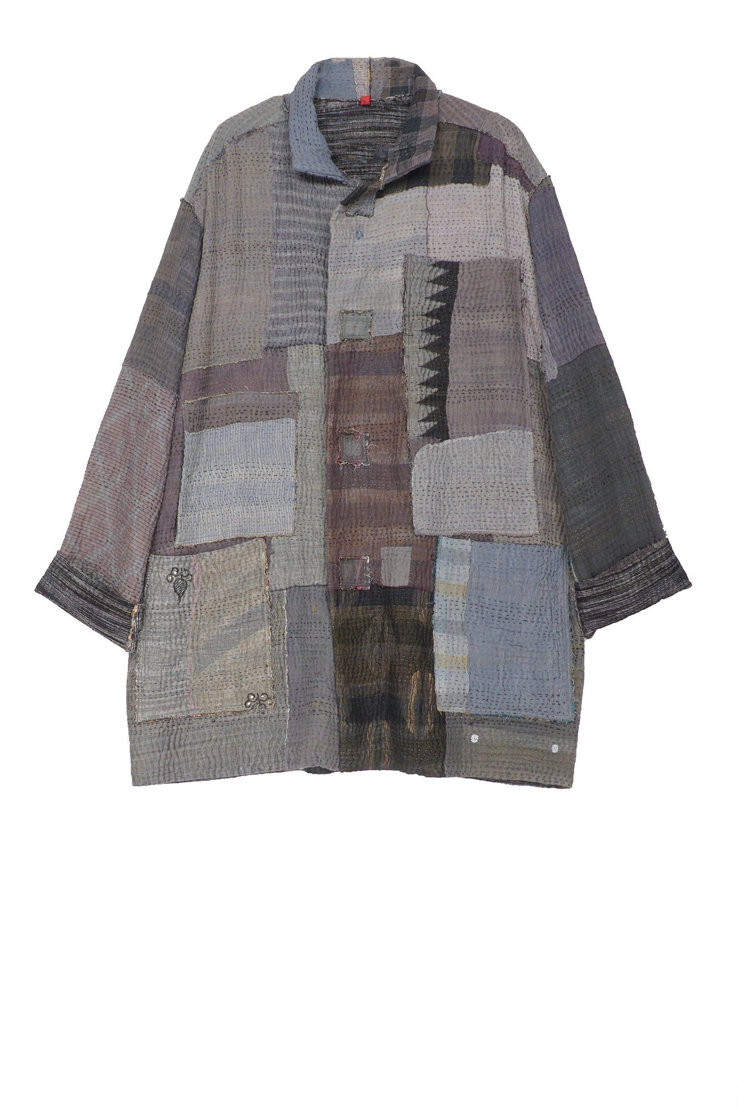 WOVEN IKAT & FRAYED PATCH KANTHA MEN'S JKT - wk4041-gry -