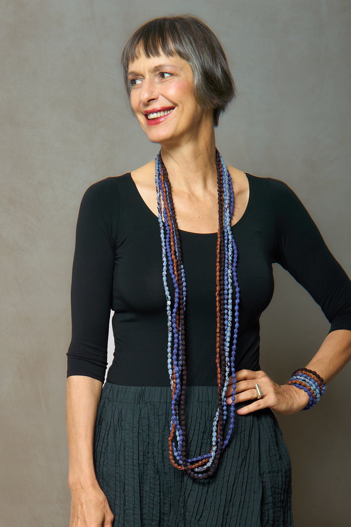 VINTAGE SILK KANTHA 5 STRAND NECKLACE - sv2730-blu -