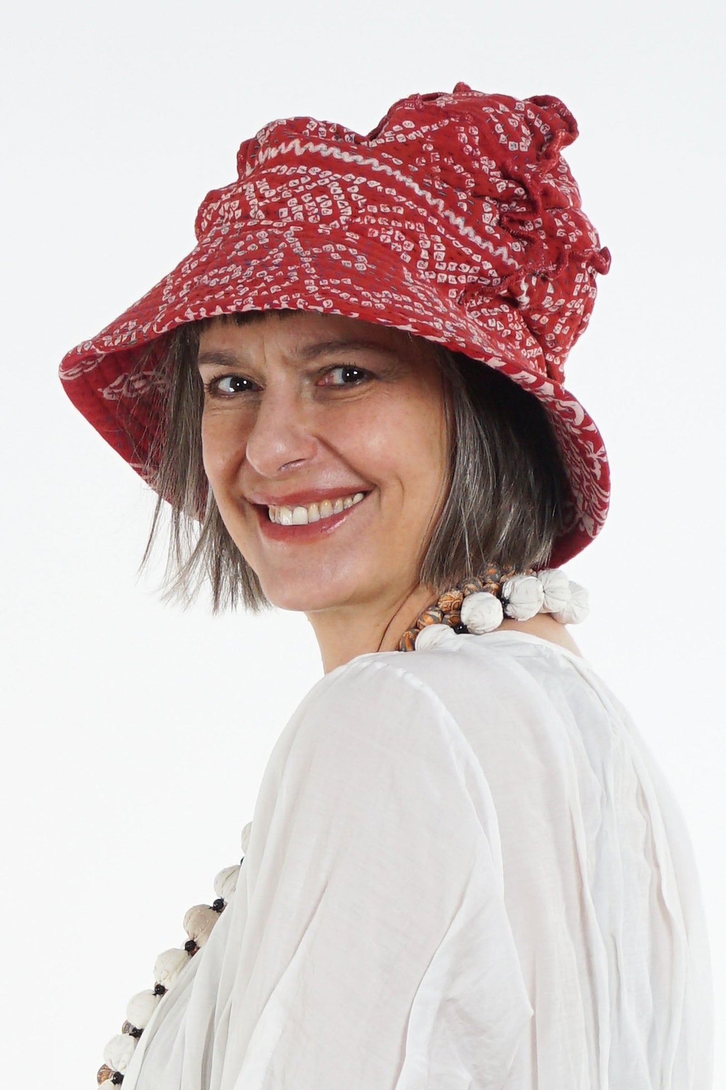 VINTAGE COTTON KANTHA FULL BRIM HAT - cv4889-red -