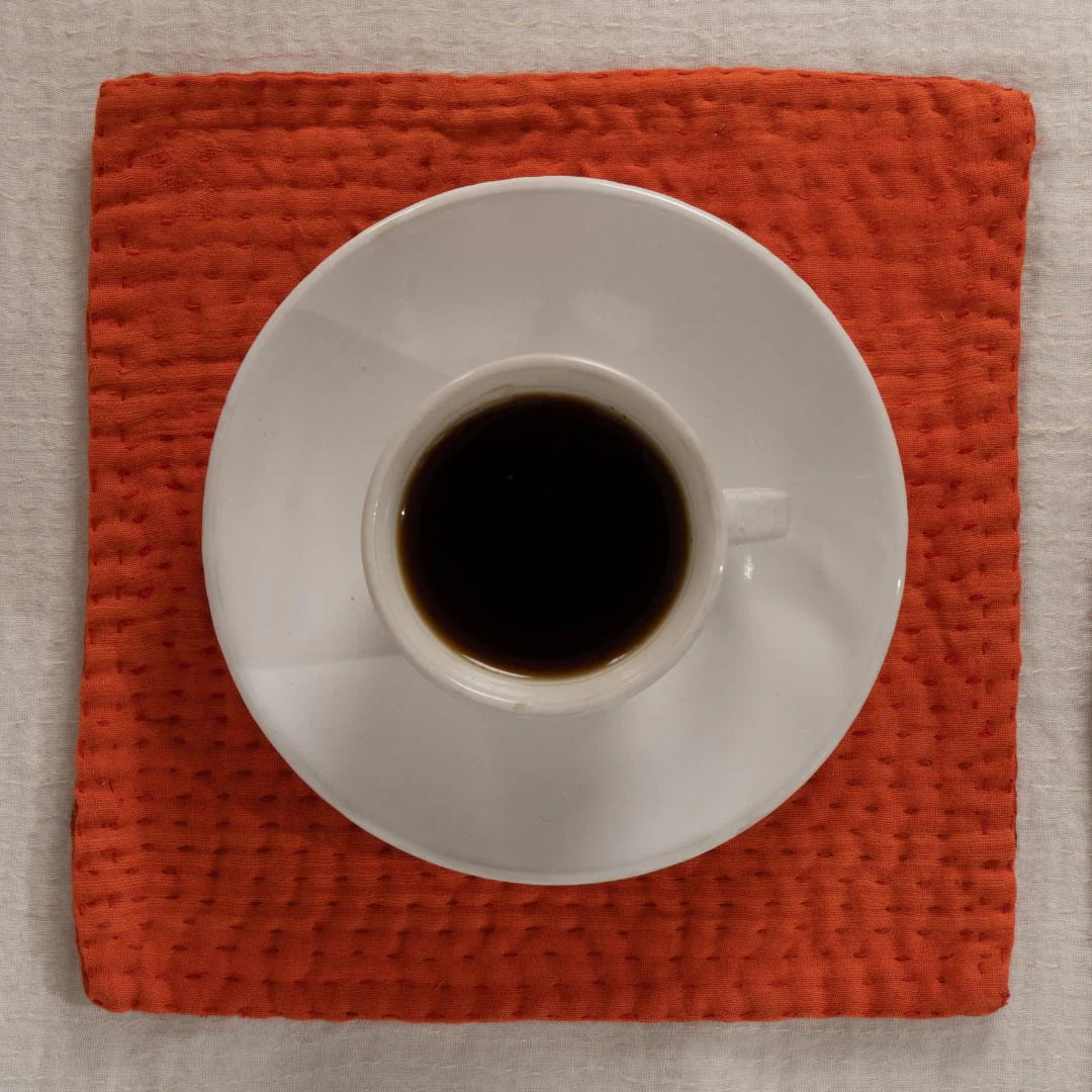 Mosaic Fray Handmade Vintage Kantha Coaster -Carrot (Set of 2)