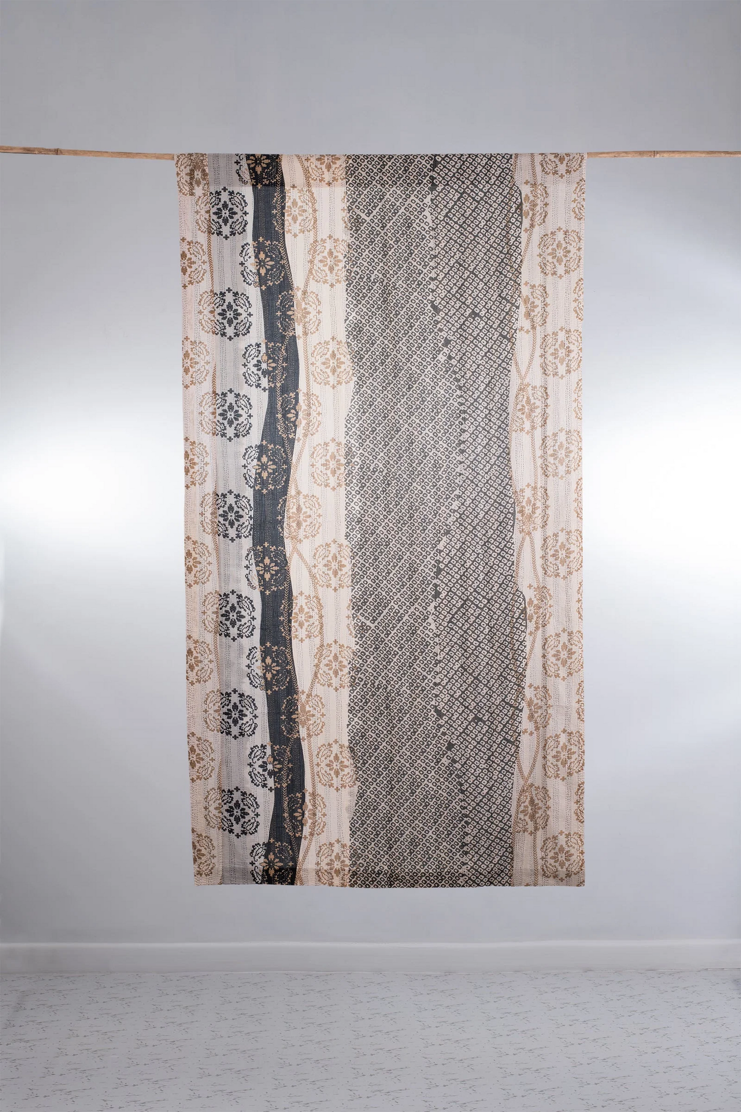 Kimono Cotton Kantha Curtain -Gray -
