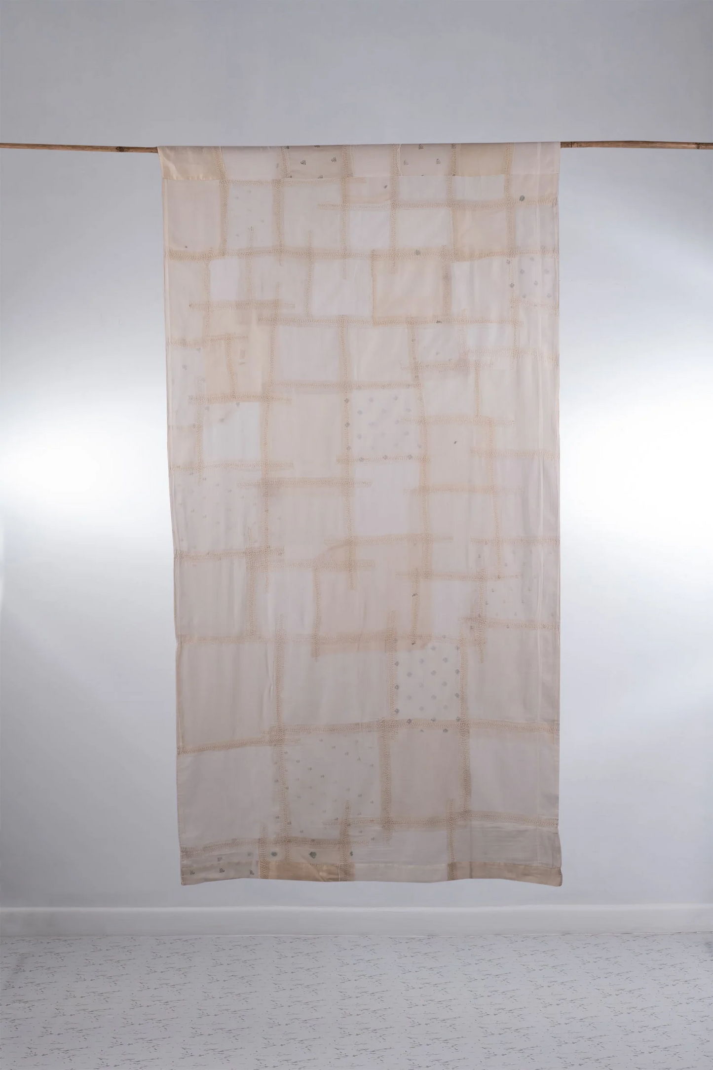 Tonal Tile Patch Kantha Curtain -White -
