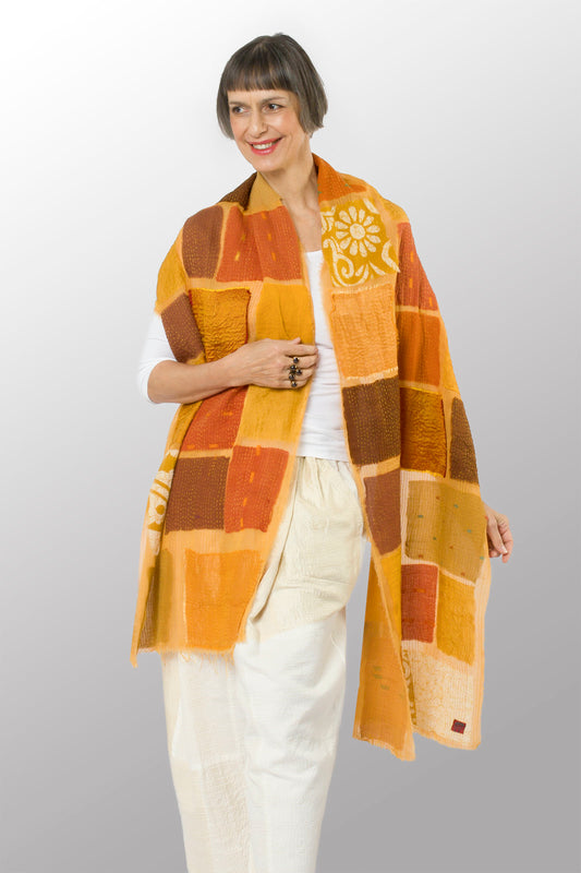TONAL TILE PATCH KANTHA SCARF STANDARD - tt2801-ylw -