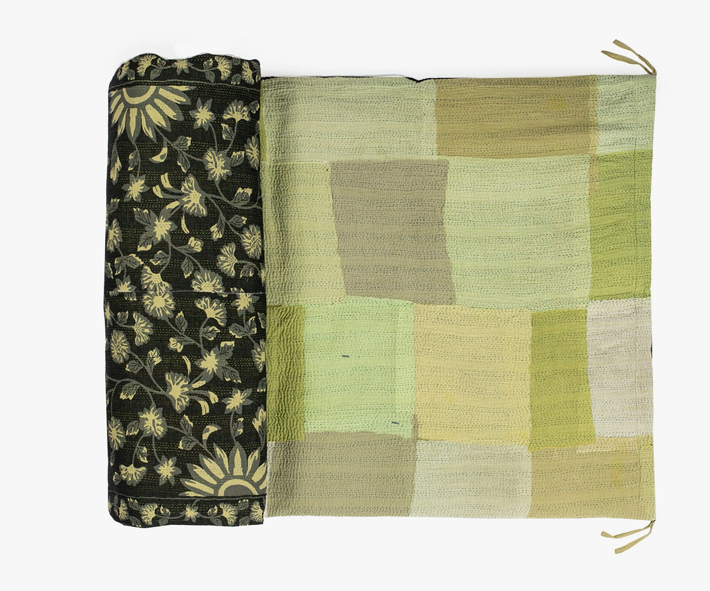 Mosaic Fray Handmade Vintage Kantha Day Bed Mattress Cover -Green -