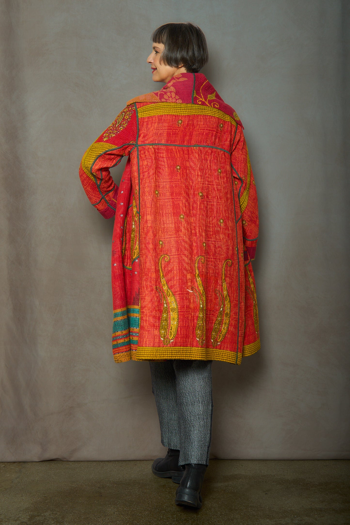 VINTAGE COTTON KANTHA A-LINE COAT - cv4309-0064a -
