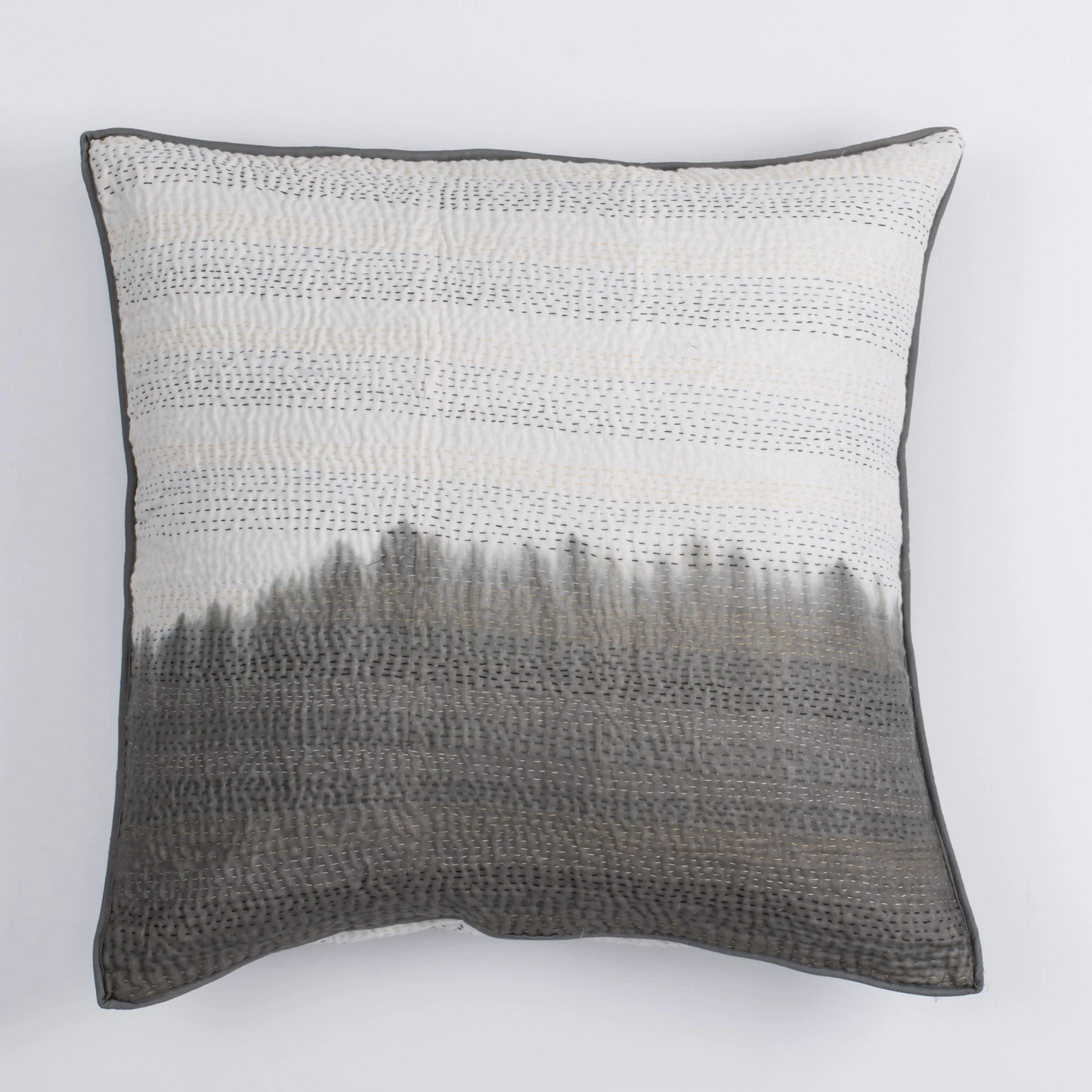 Kimono Cotton Kantha Pillow Sham -Gray -