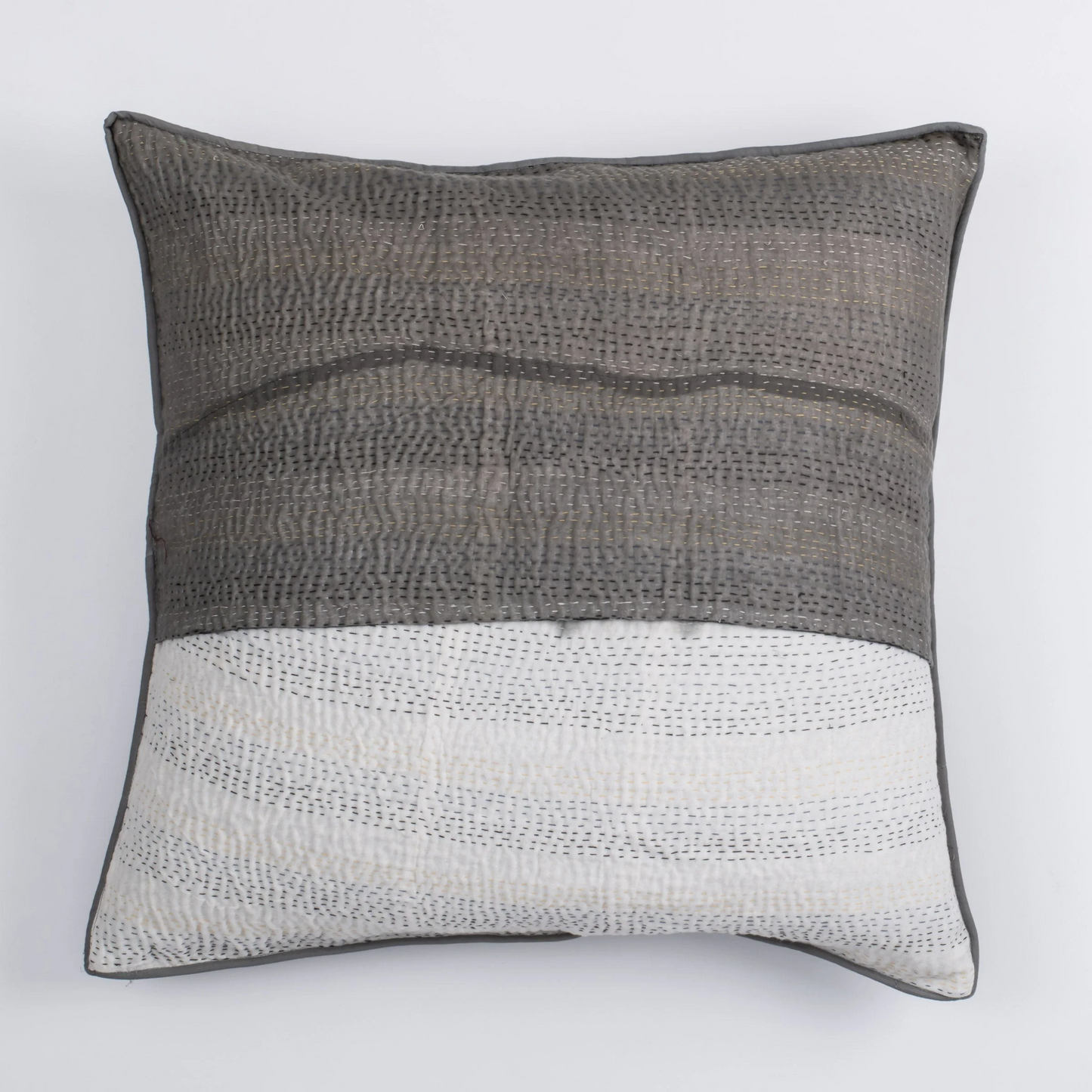 Kimono Cotton Kantha Pillow Sham -Gray -