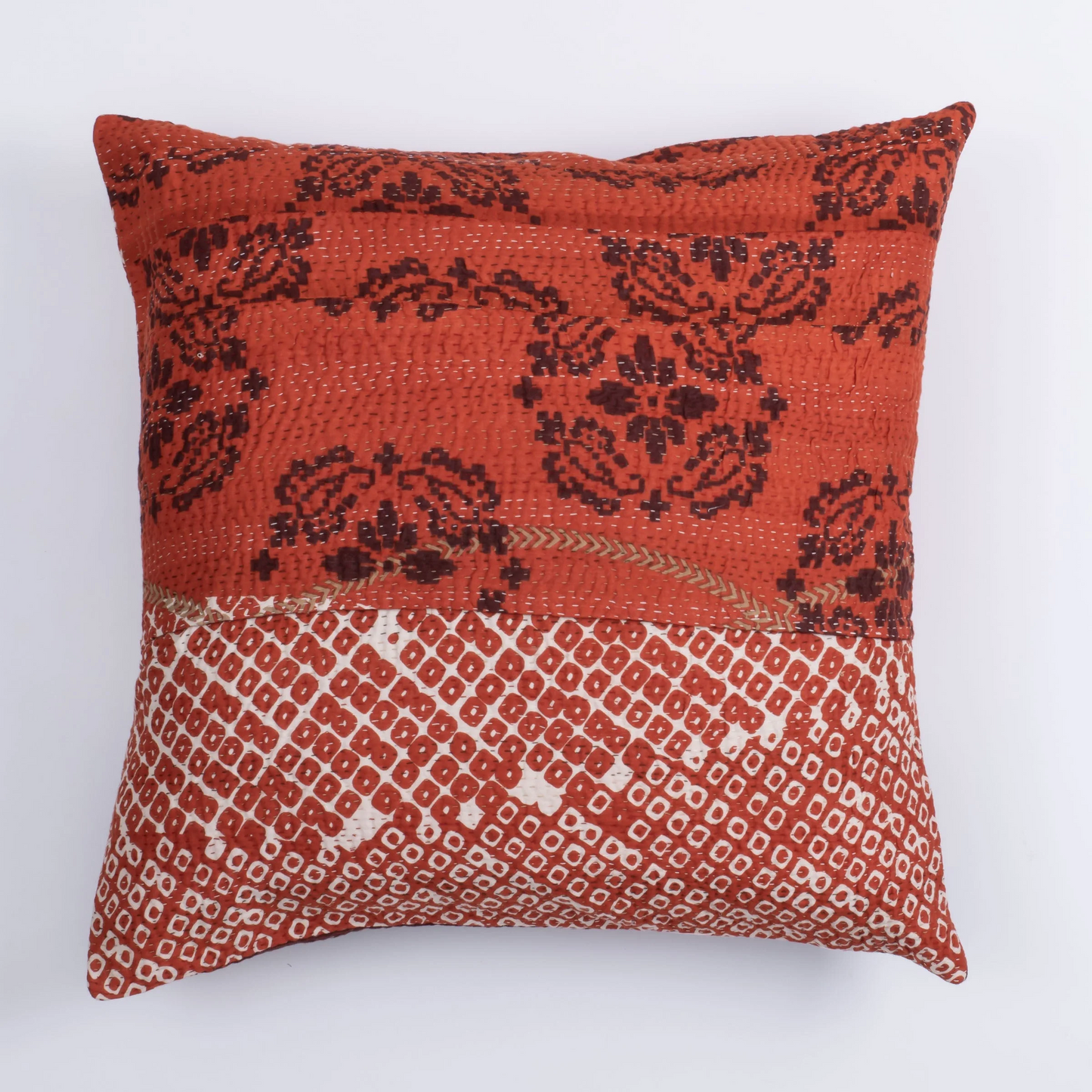 Kimono Cotton Kantha Pillow Sham -Gray -