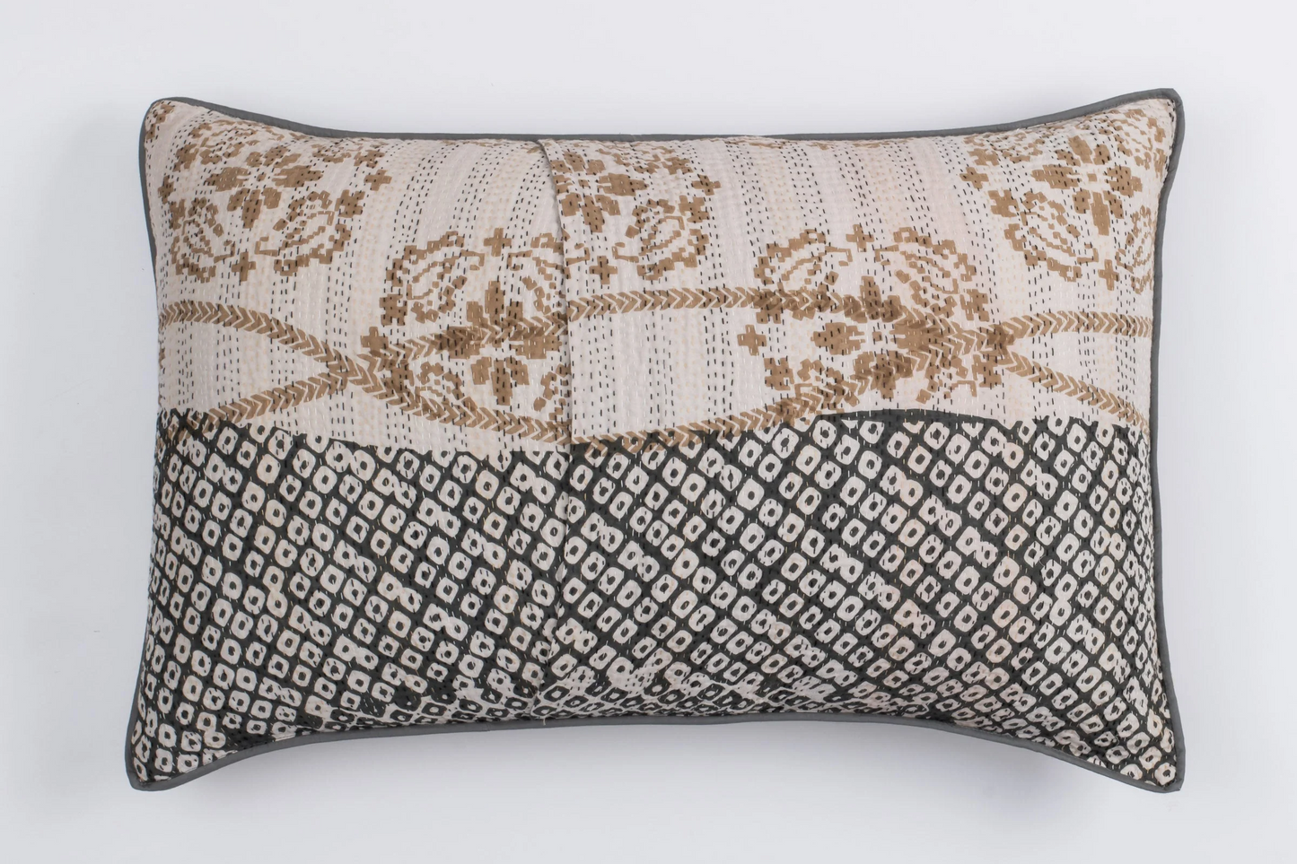 Kimono Cotton Kantha Pillow Sham -Gray -