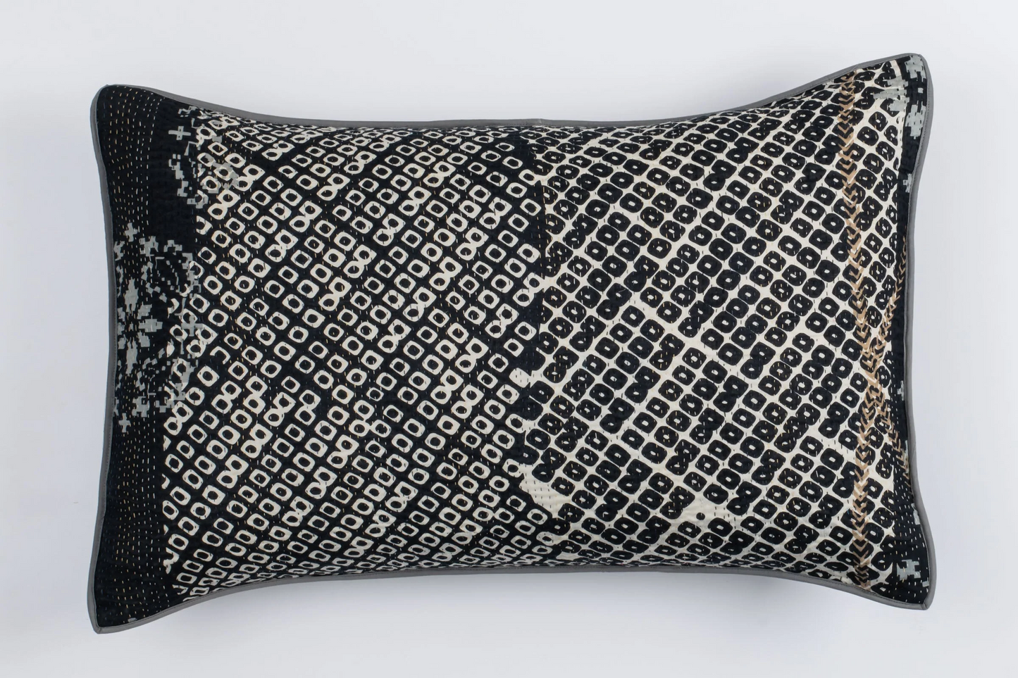 Kimono Cotton Kantha Pillow Sham -Gray -
