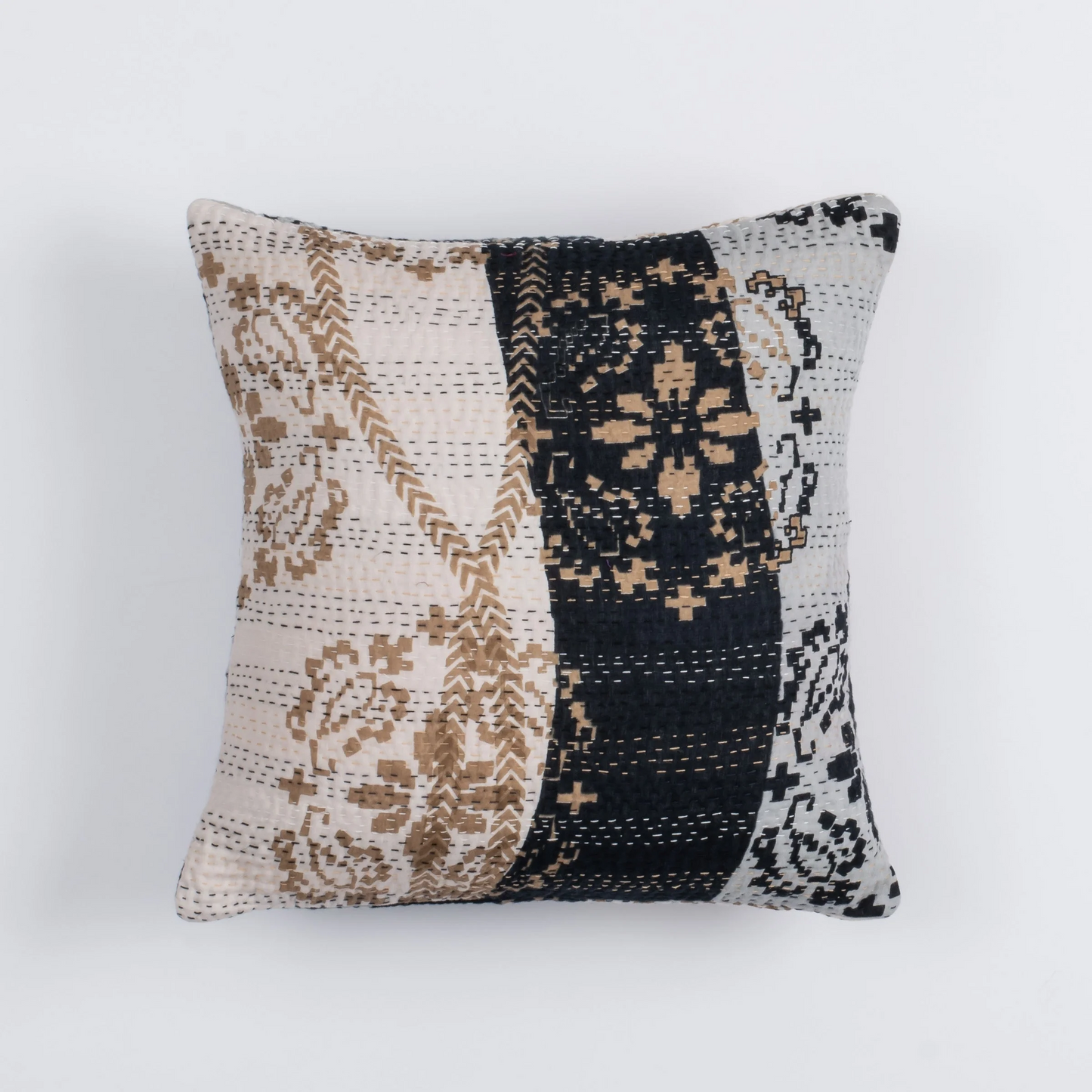 Kimono Cotton Kantha Pillow Sham -Gray -