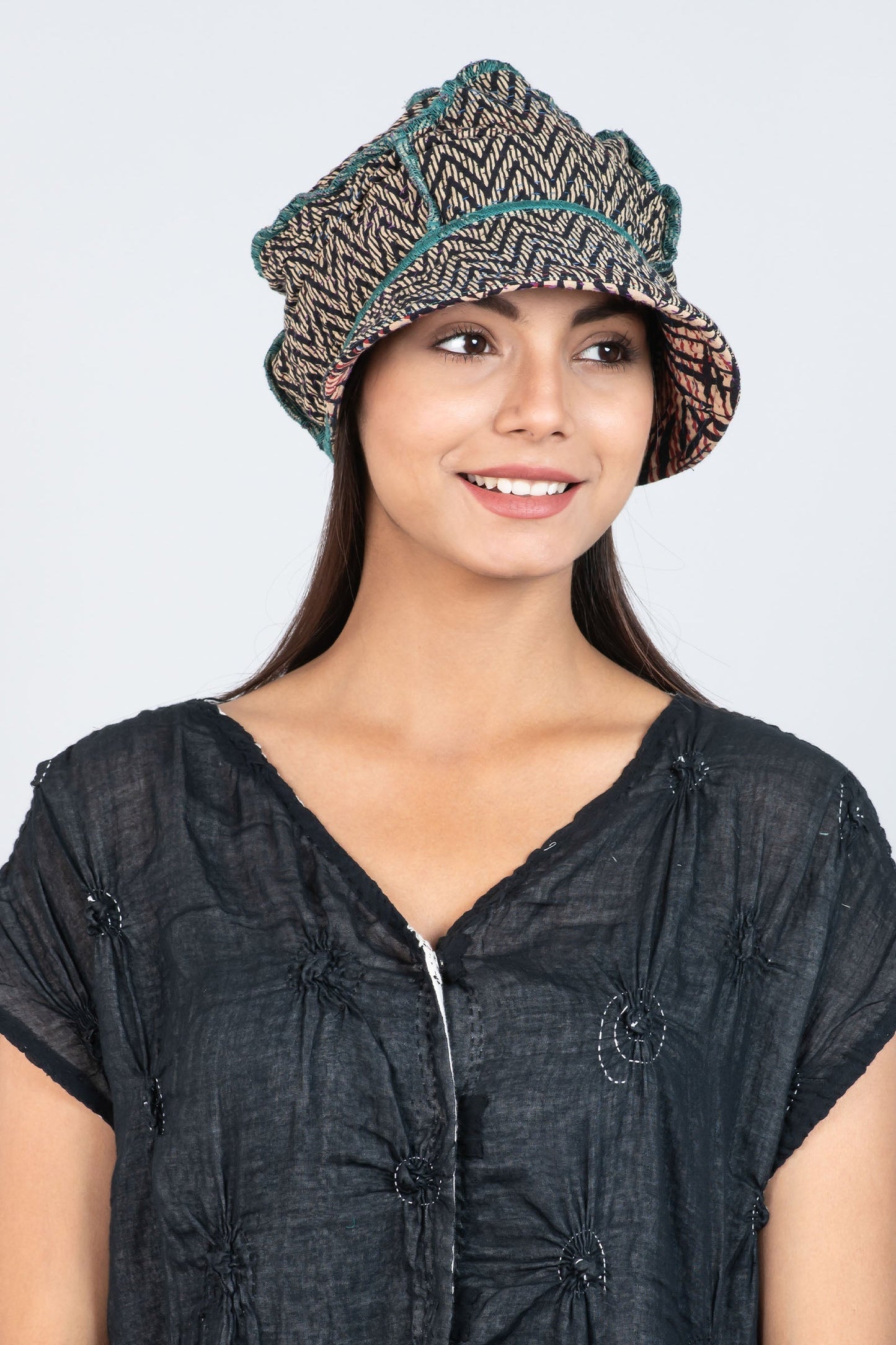 SOHO BAMBOO KANTHA HALF BRIM HAT - bo4881-blk -