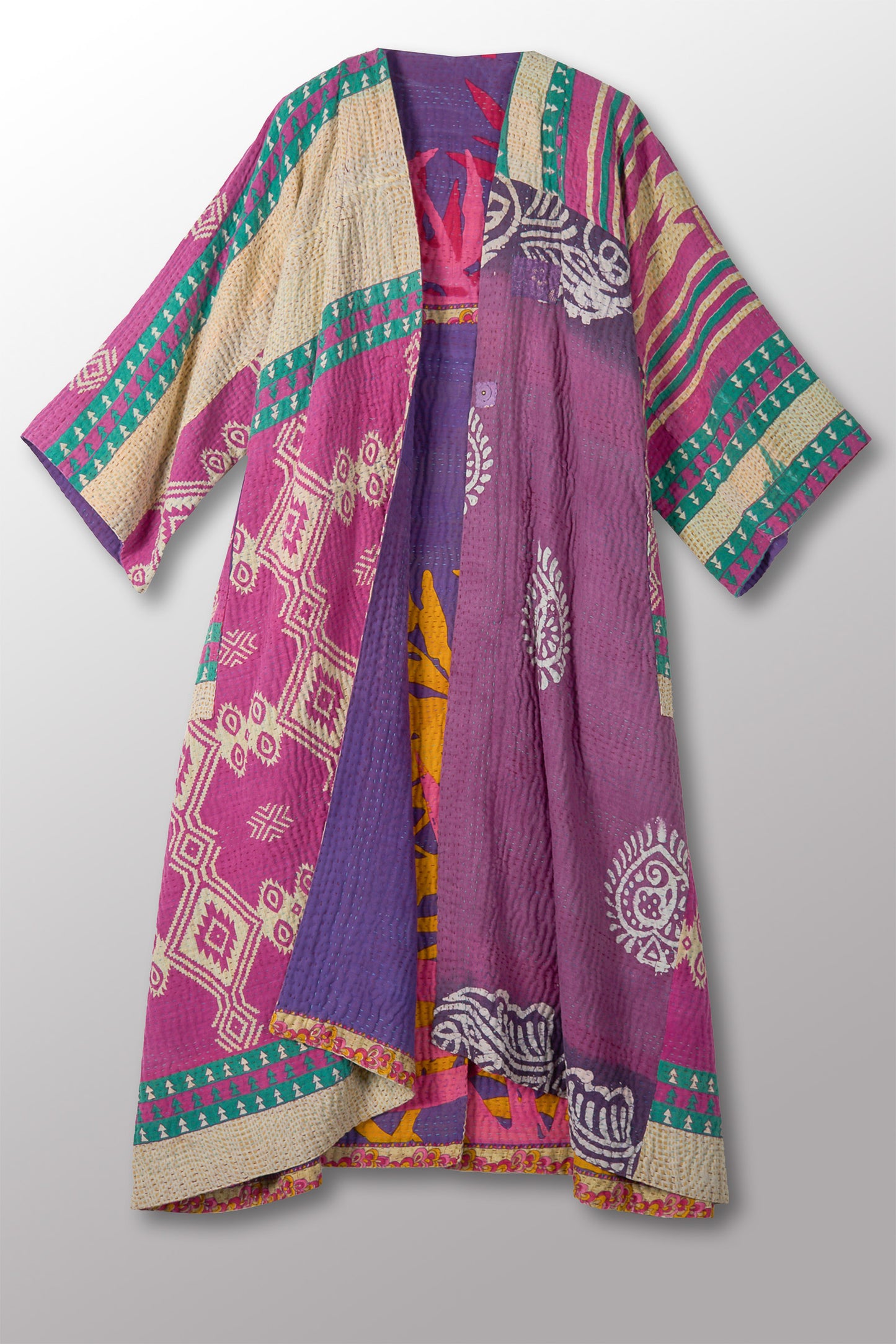 VINTAGE COTTON KANTHA KIMONO MAXI - cv4318-0018a -