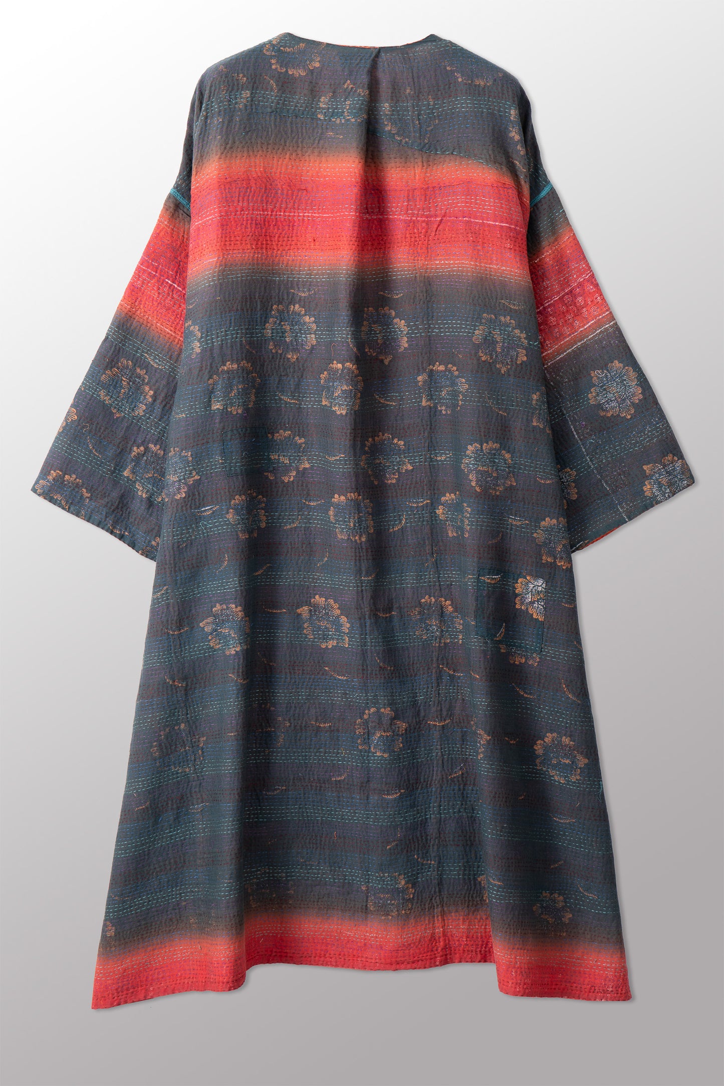 VINTAGE COTTON & NEW VOILE KANTHA LONG DUSTER - cn2328-0001a -