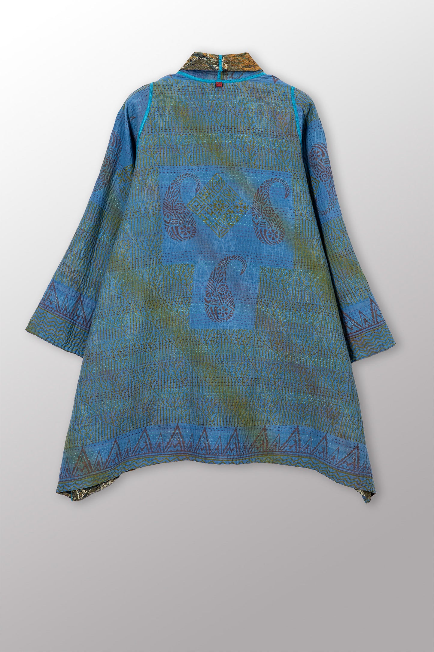 VINTAGE SILK GEORGETTE COTTON KANTHA A-LINE JACKET - gc4003-0004a -