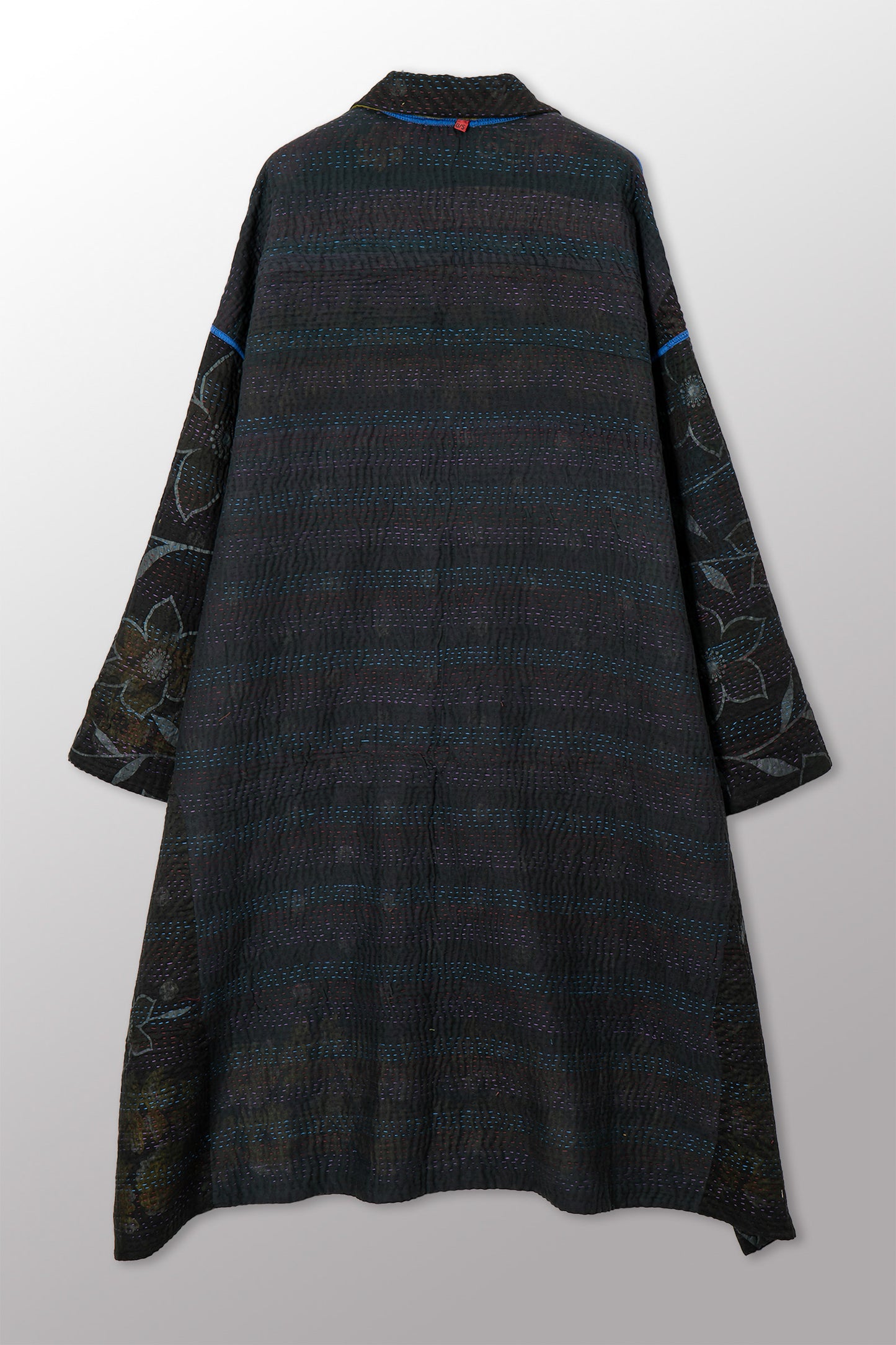 VINTAGE COTTON GREY CLAMP TIE DYE KANTHA NEW OVERSIZED COAT - su4342-0002a -