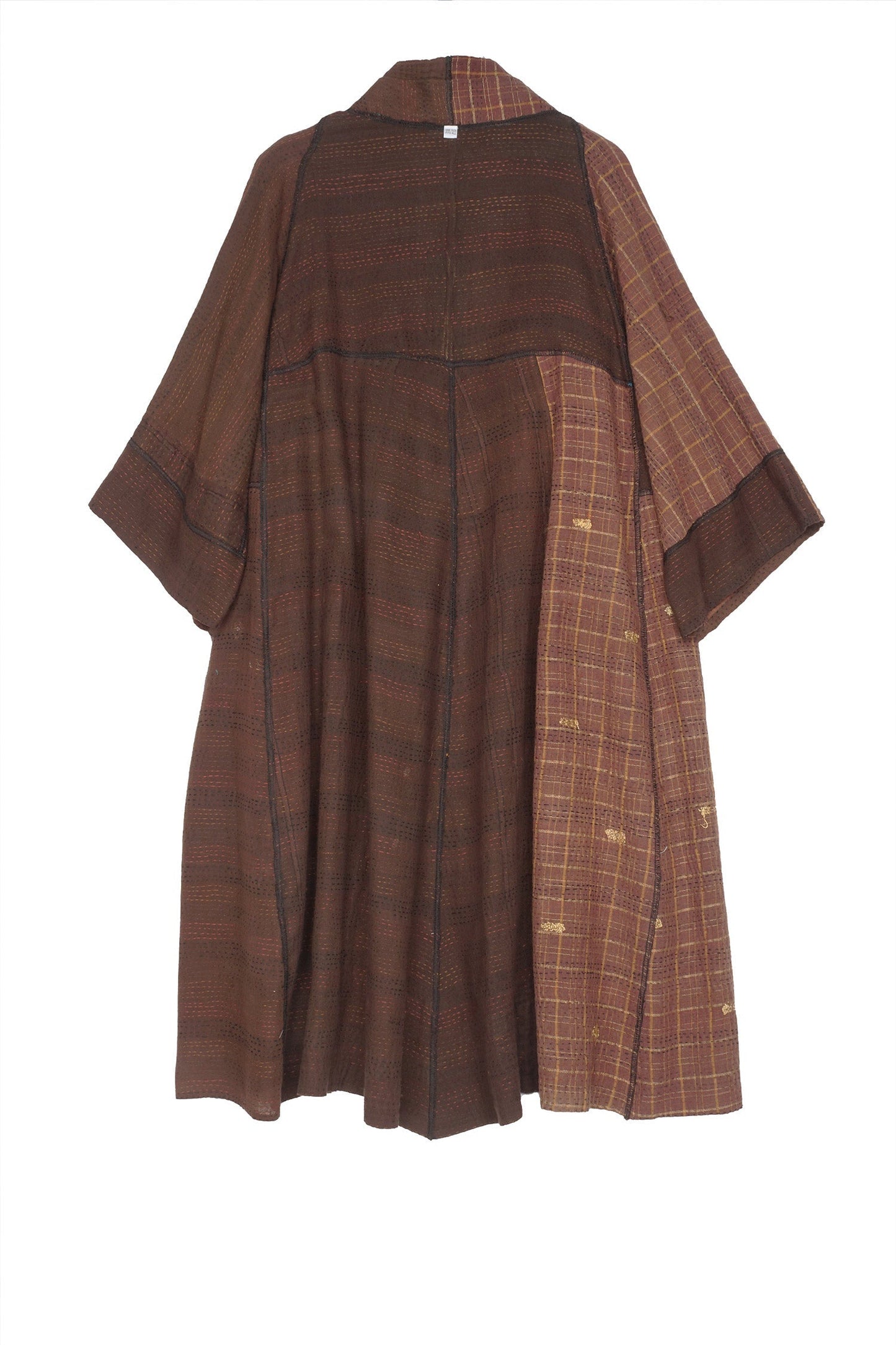 BROCADE PATCHED KANTHA 3/4 SLV. A-LINE DUSTER - bp2324-brn -