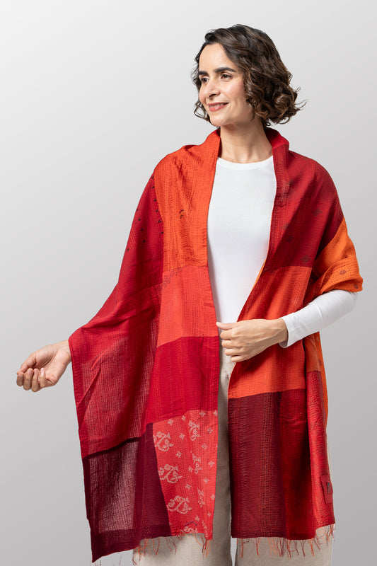 COTTON SILK SW PATCH OMBRE KANTHA SCARF STANDARD - wo2801-org -