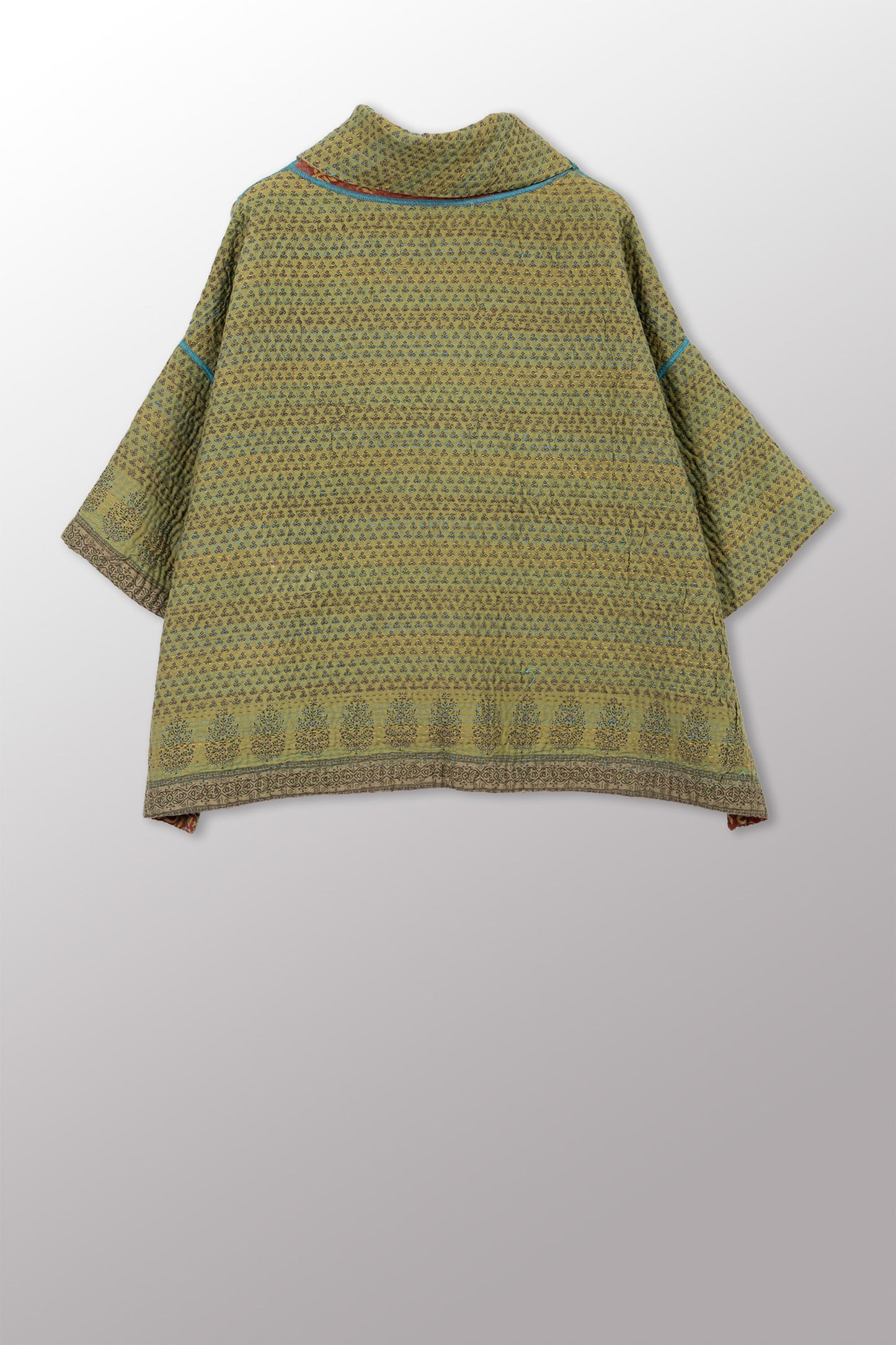 COTTON OVERDYE KANTHA COWL NECK PONCHO - ov4061-cgrn001a -