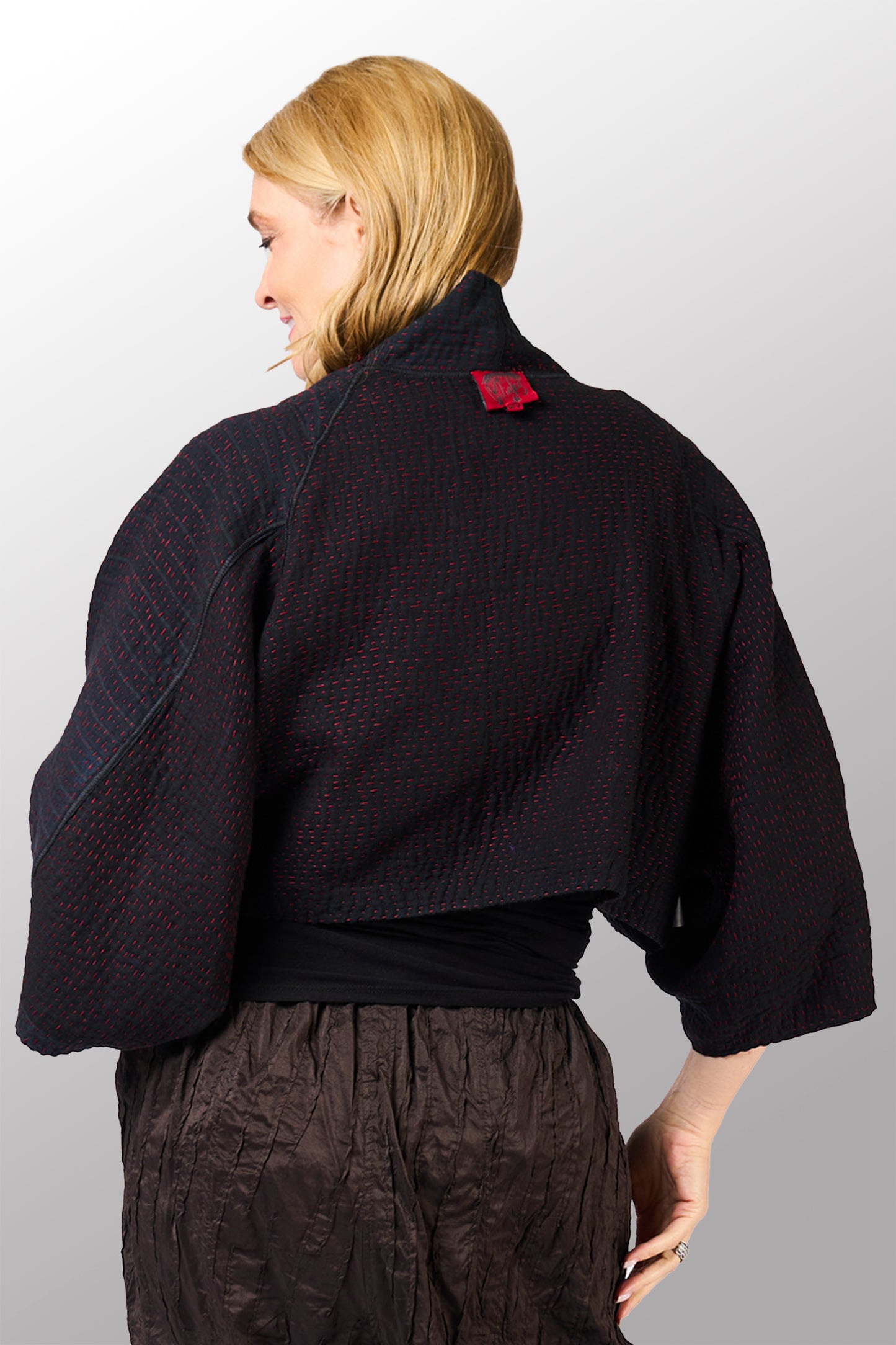 MUJI PATCH KANTHA PUFF SLV. SHRUG - mp4062-blk -