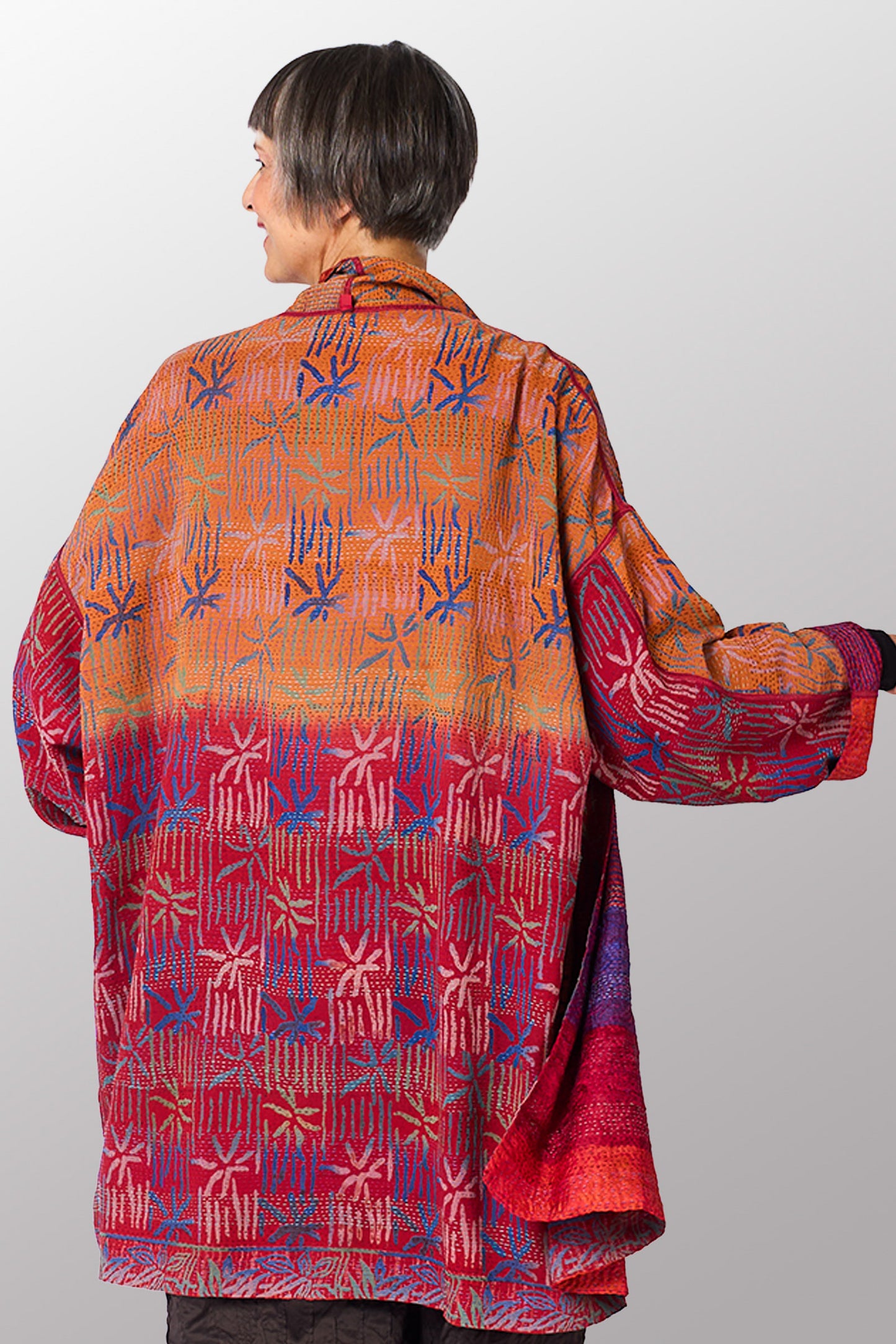 GEORGETTE JACQUARD VINTAGE SILK PATCH KANTHA HAORI JACKET - gj2068-0001a -