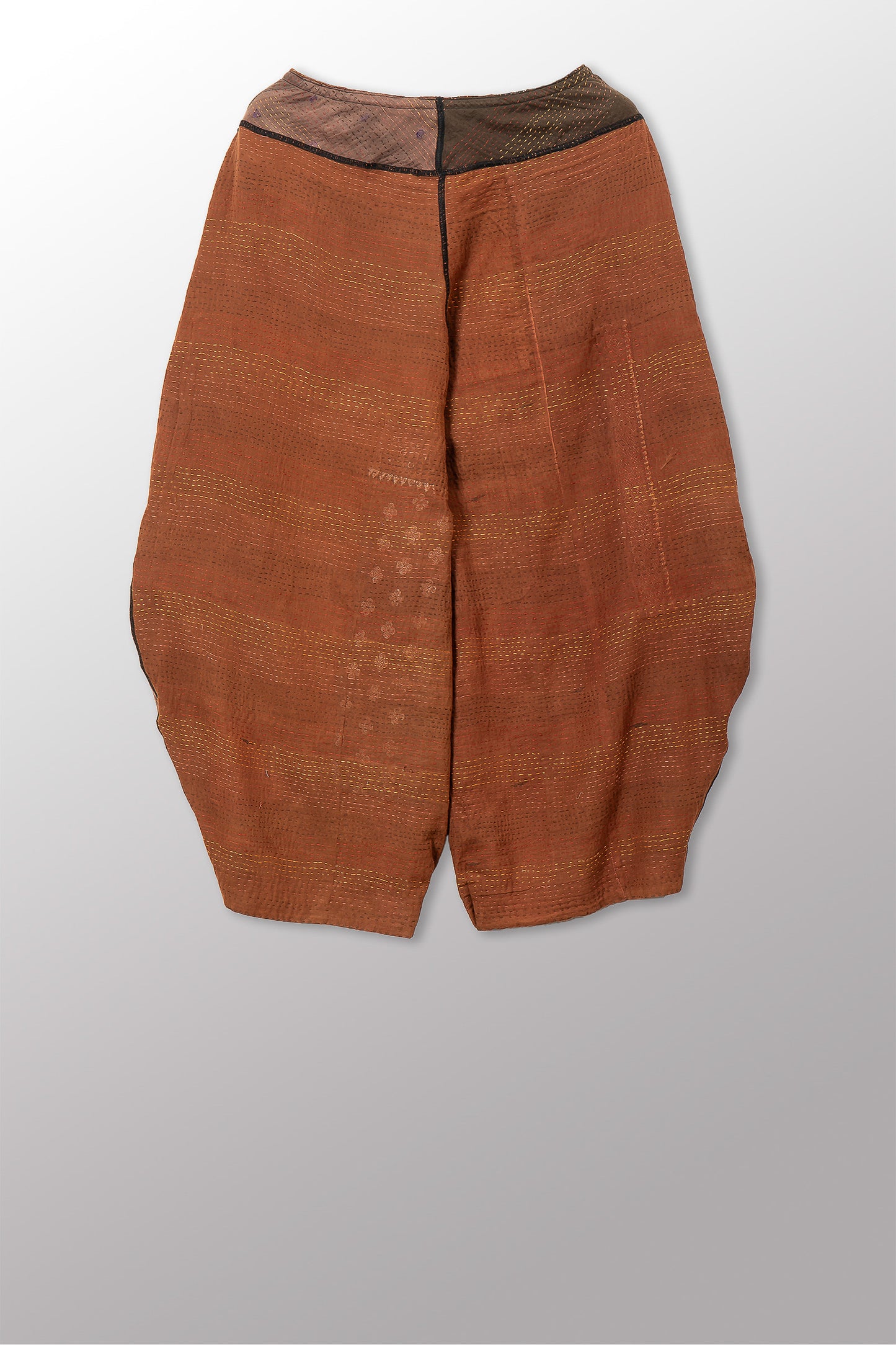 BROCADE PATCHED KANTHA HAREM PANTS - bp2605-brn -