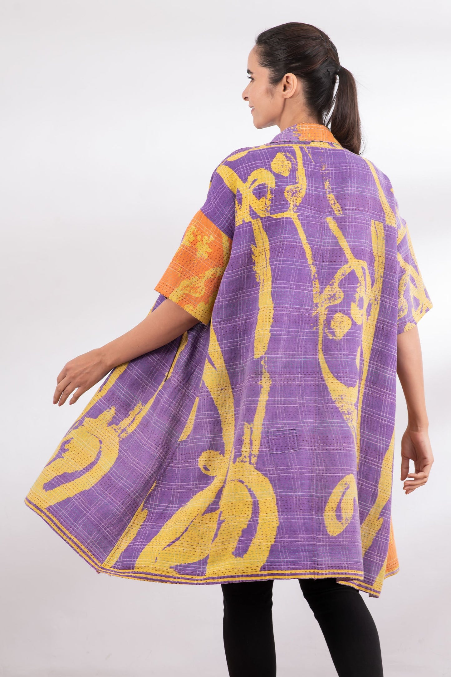 VINTAGE COTTON KANTHA HALF SLV. SHIRT DRESS - cv2429-0004a -