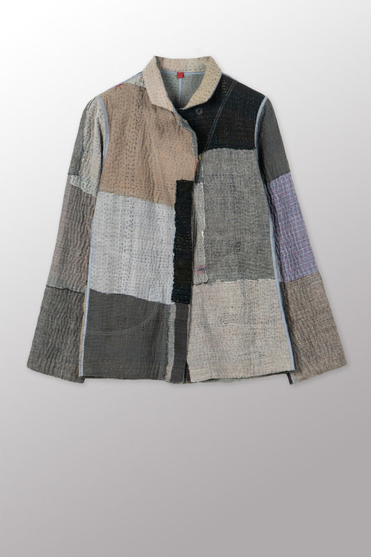 FRAYED PATCH KANTHA SIMPLE JKT - fi4022-glk -