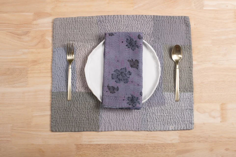 Mosaic Fray Patch Vintage Kantha Placemat -Hydrangea (Set of 2)