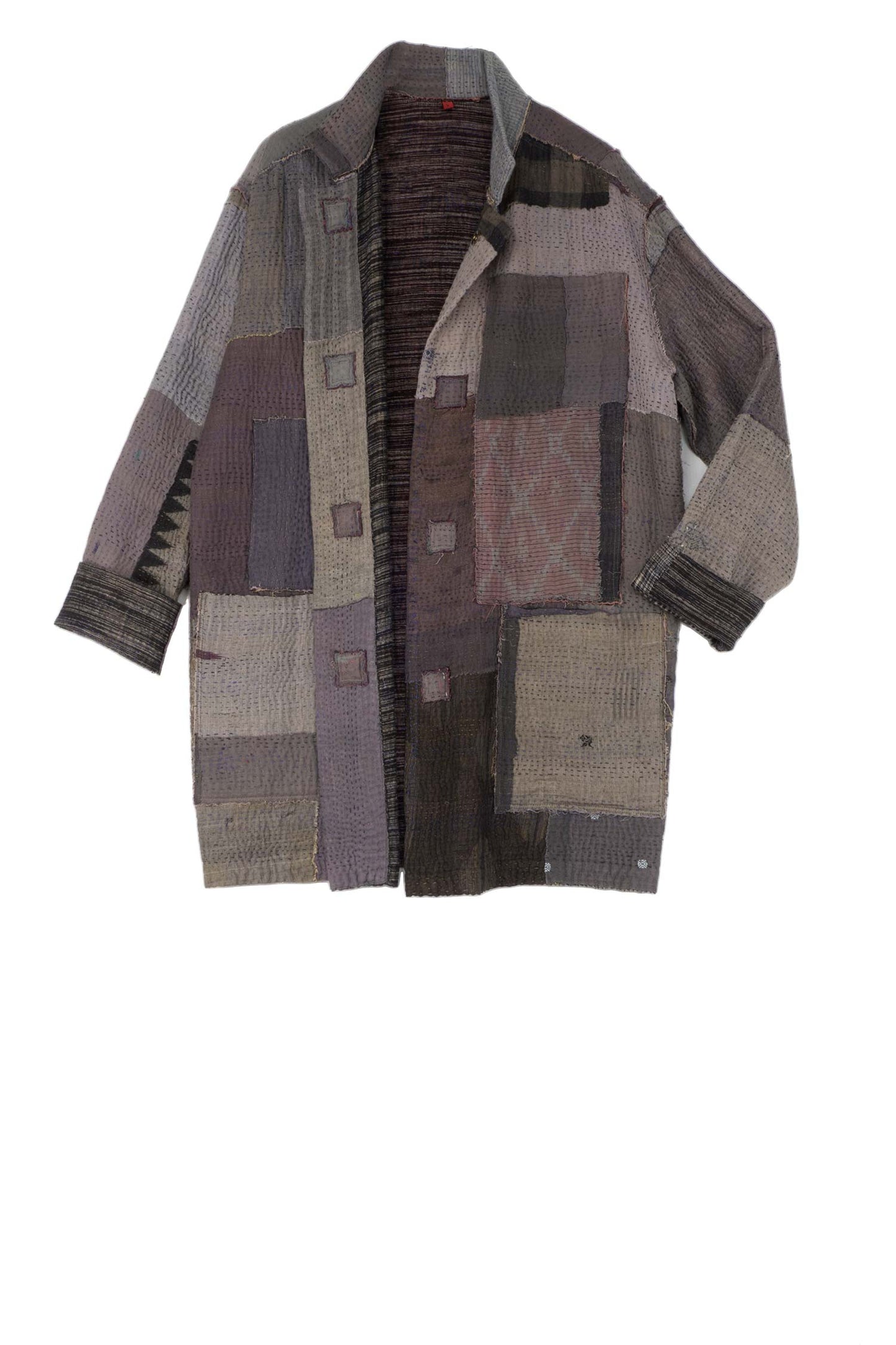 WOVEN IKAT & FRAYED PATCH KANTHA MEN'S JKT - wk4041-gry -