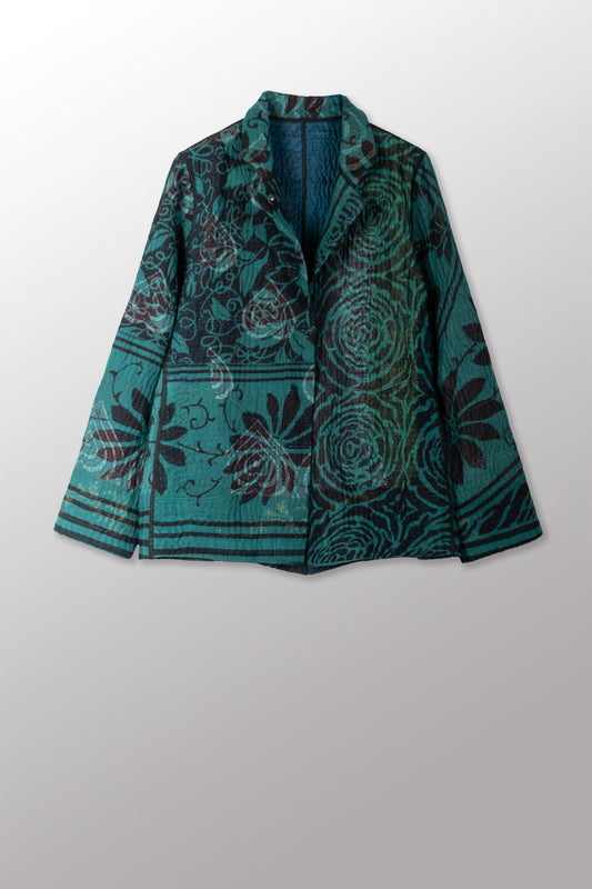 EMERALD GREEN KANTHA SIMPLE JACKET - eg4022-tel -