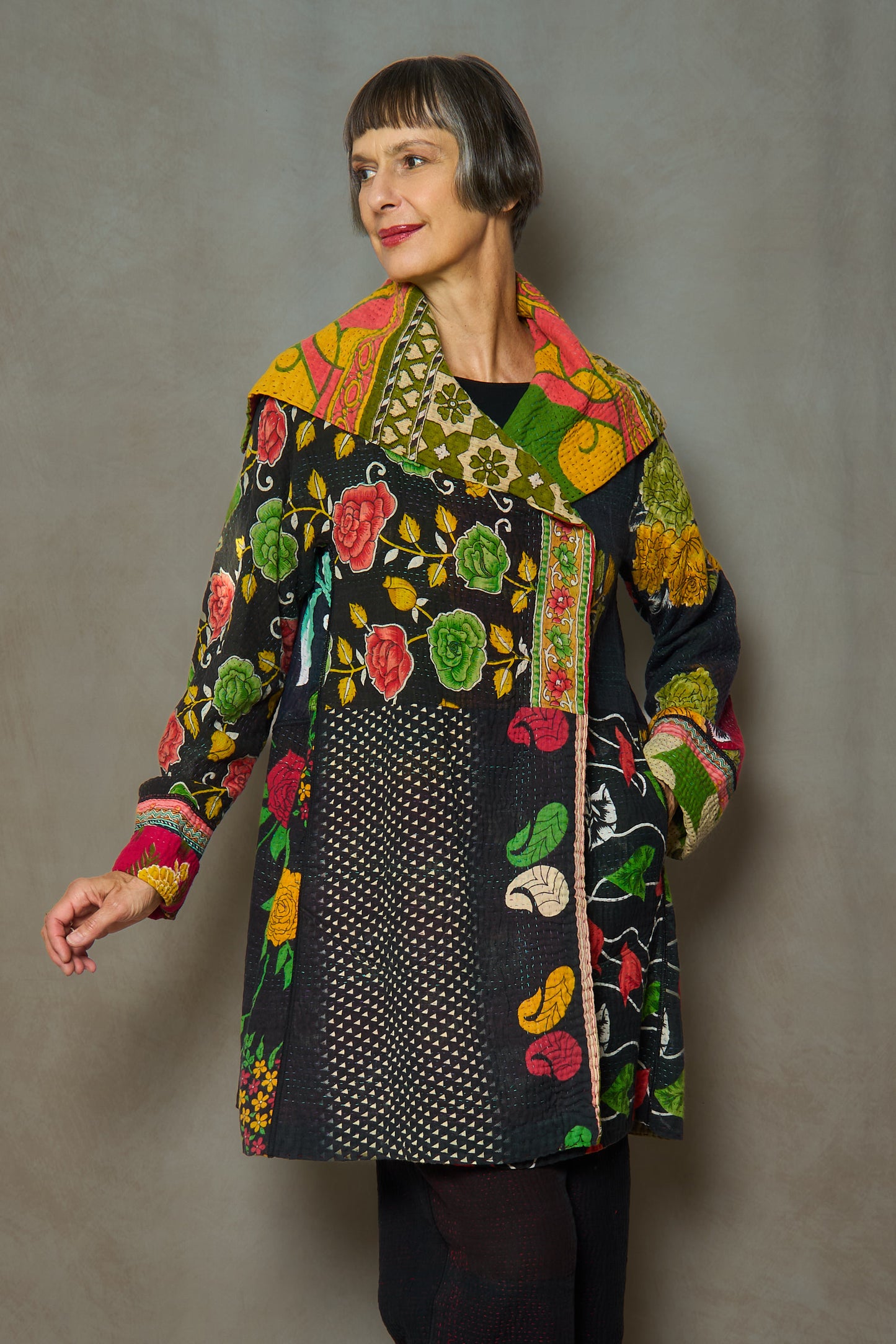 PUZZLE KANTHA A-LINE COAT P - pz4336-grn -