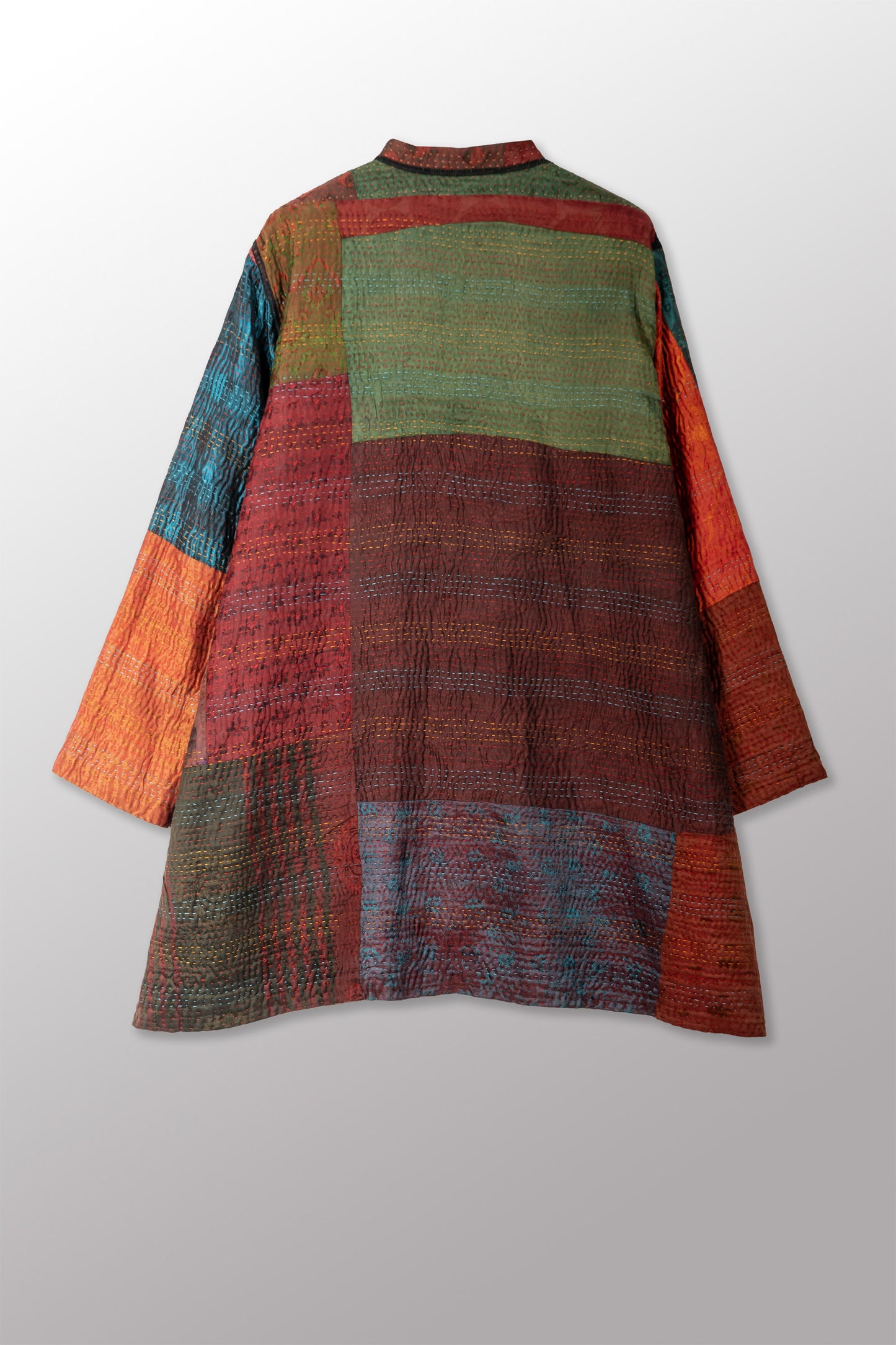 JACQUARD SILK KANTHA KAFTAN JACKET MEDIUM - js4089-brn -