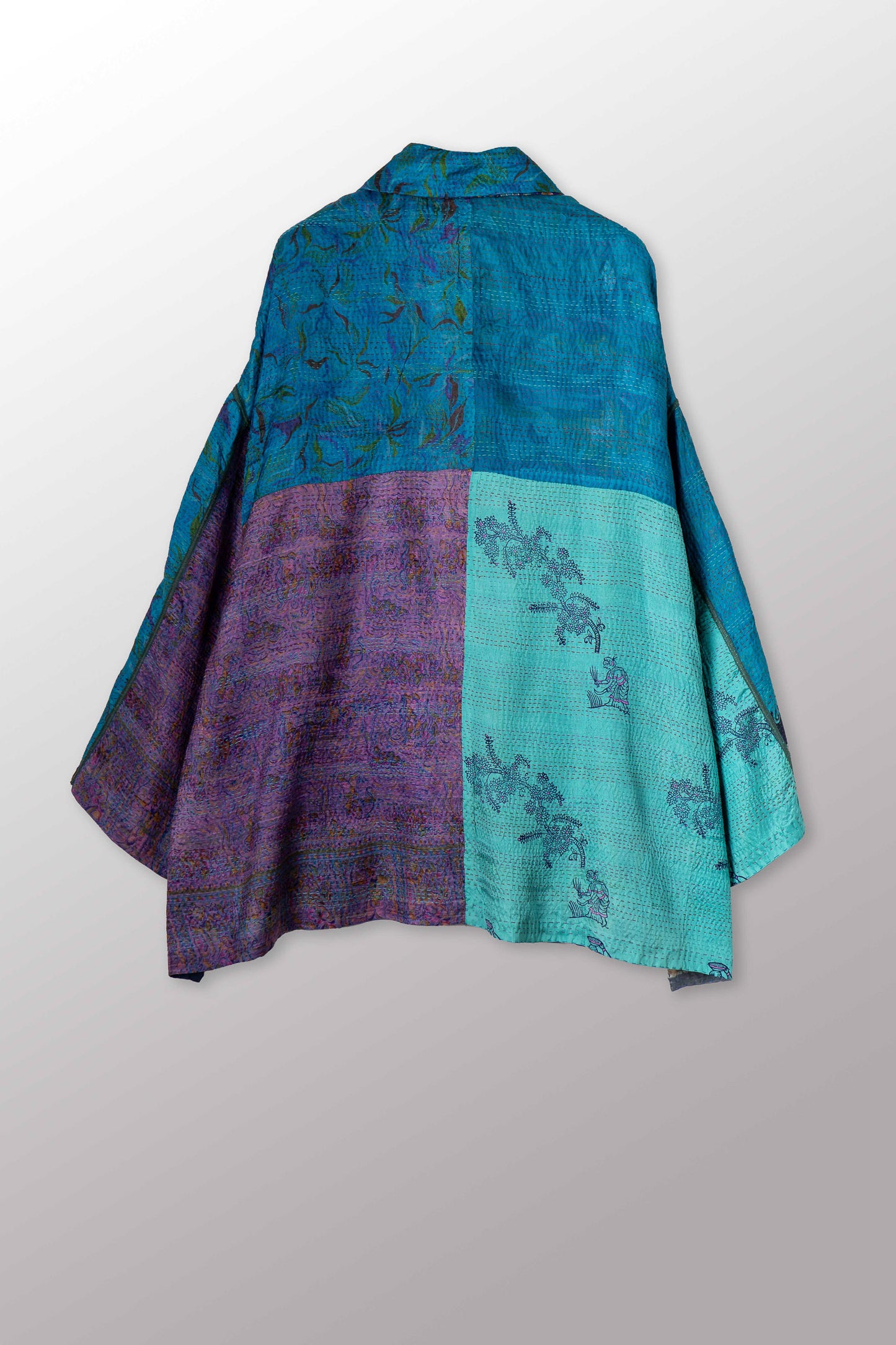 VINTAGE SILK KANTHA OVERSIZED MINI COAT - sv2332-0012a -